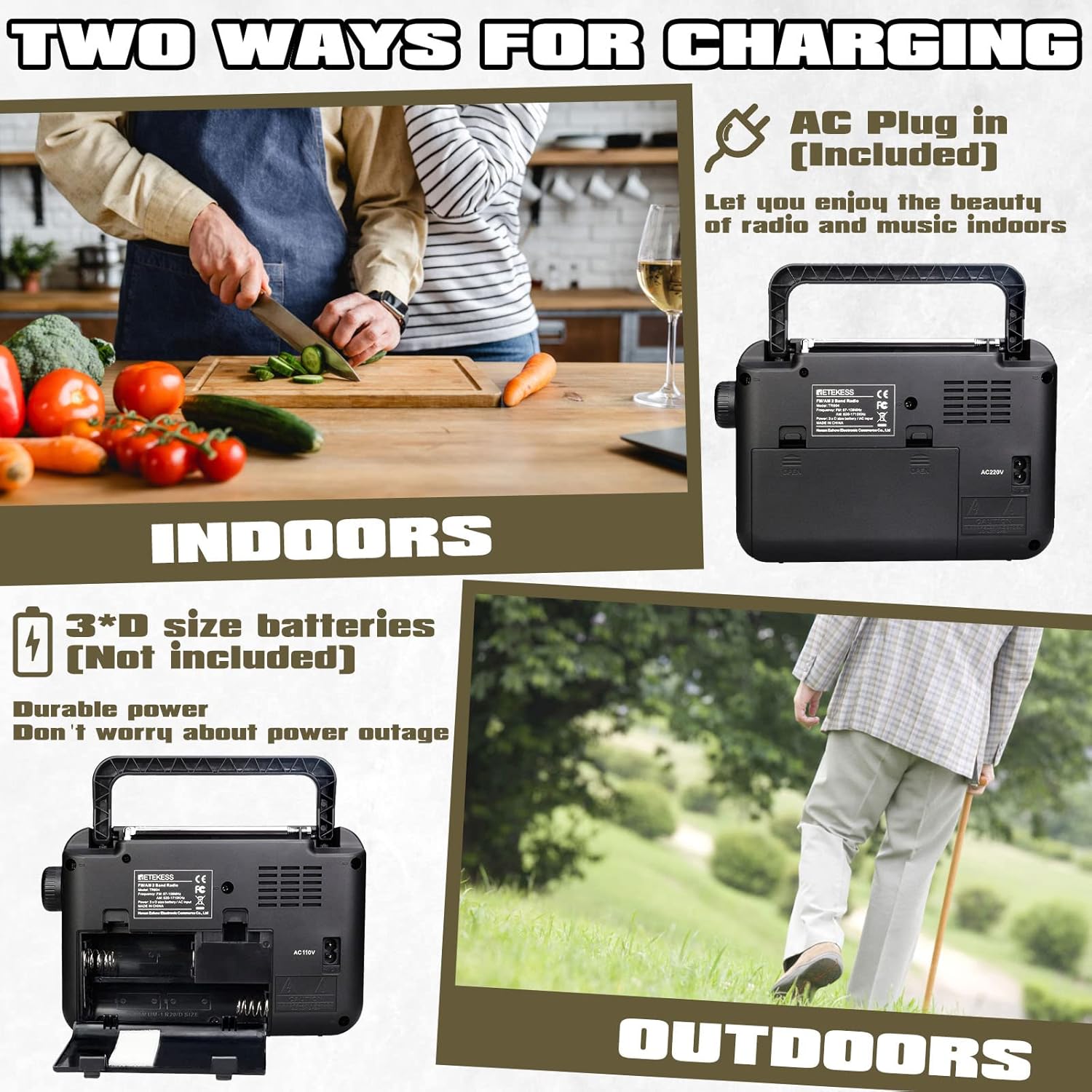 Retekess TR604 Radio Portatile FM AM, Nera - immagine 5