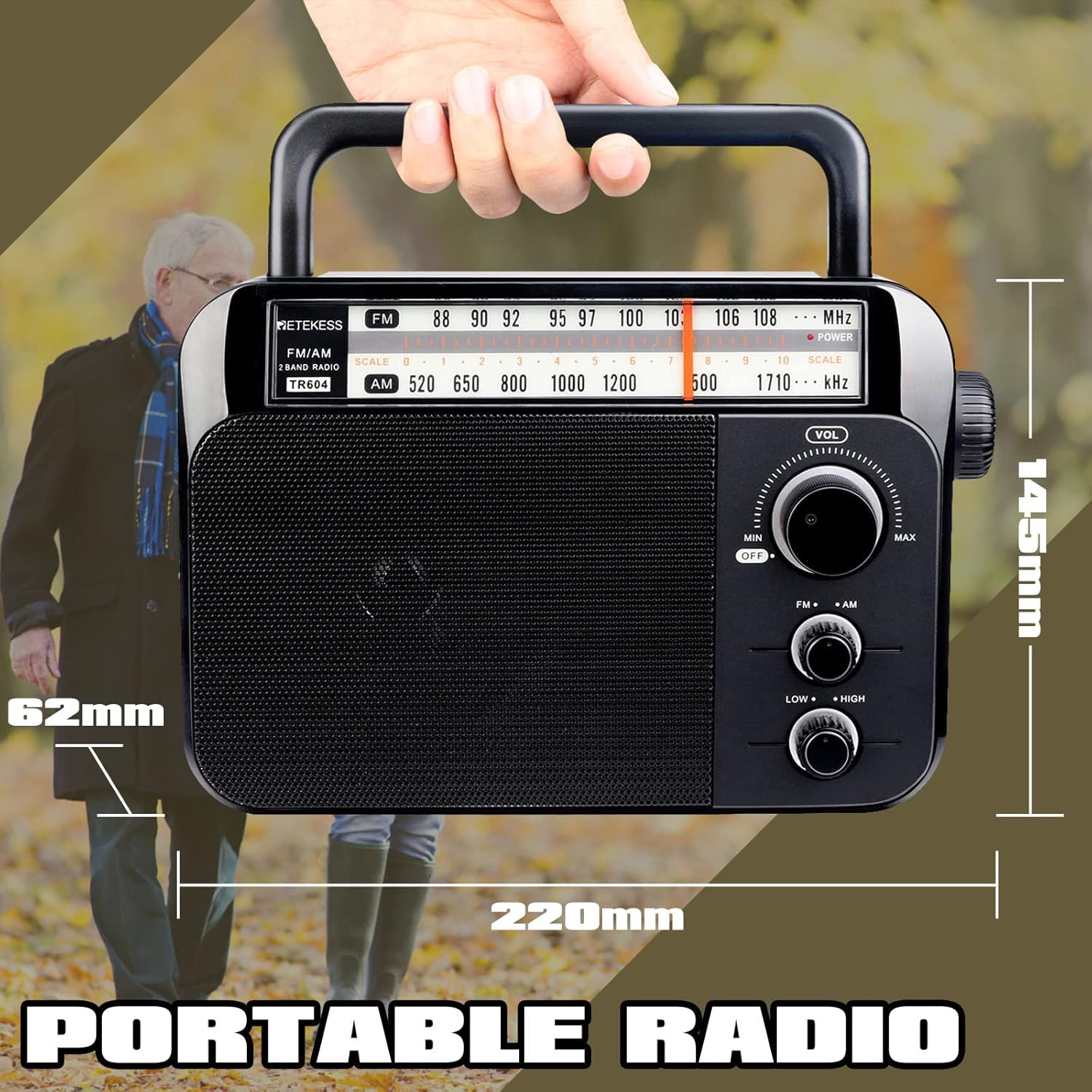 Retekess TR604 Radio Portatile FM AM, Nera - immagine 6