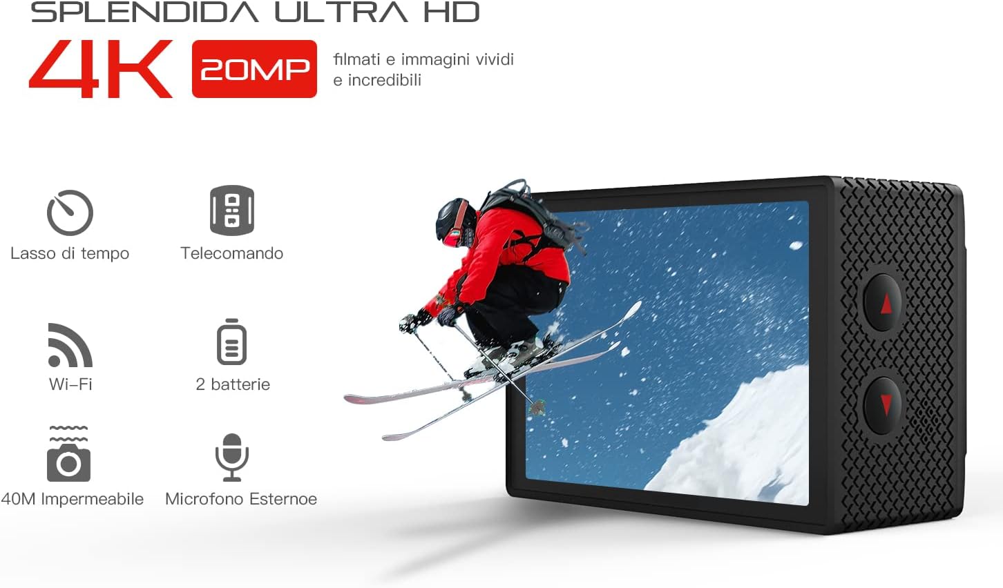 Cooau Action Cam HD 4K 20MP WiFi con Microfono Esterno - immagine 2