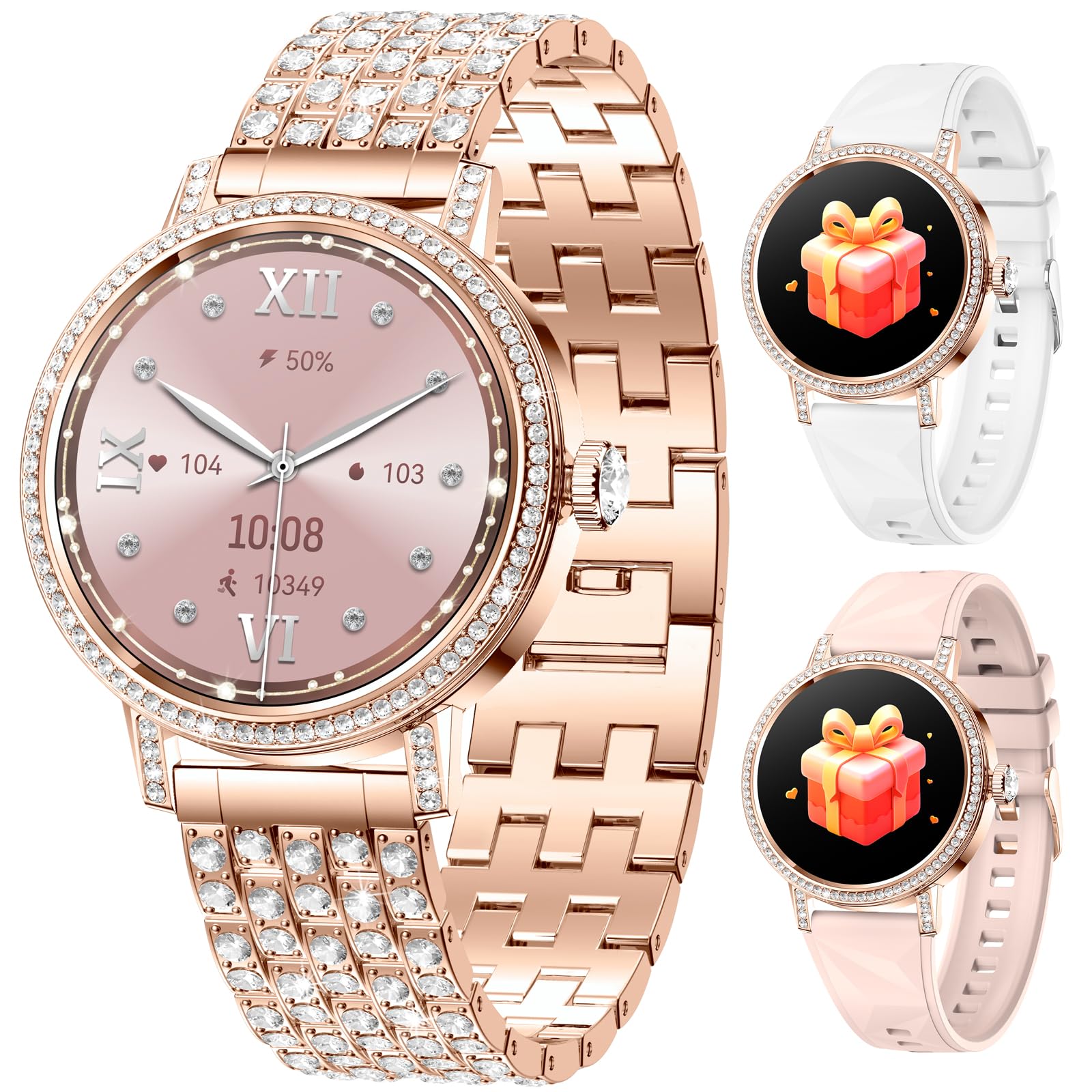 Mingdaln Orologio Intelligente Femminile con Diamanti, Oro