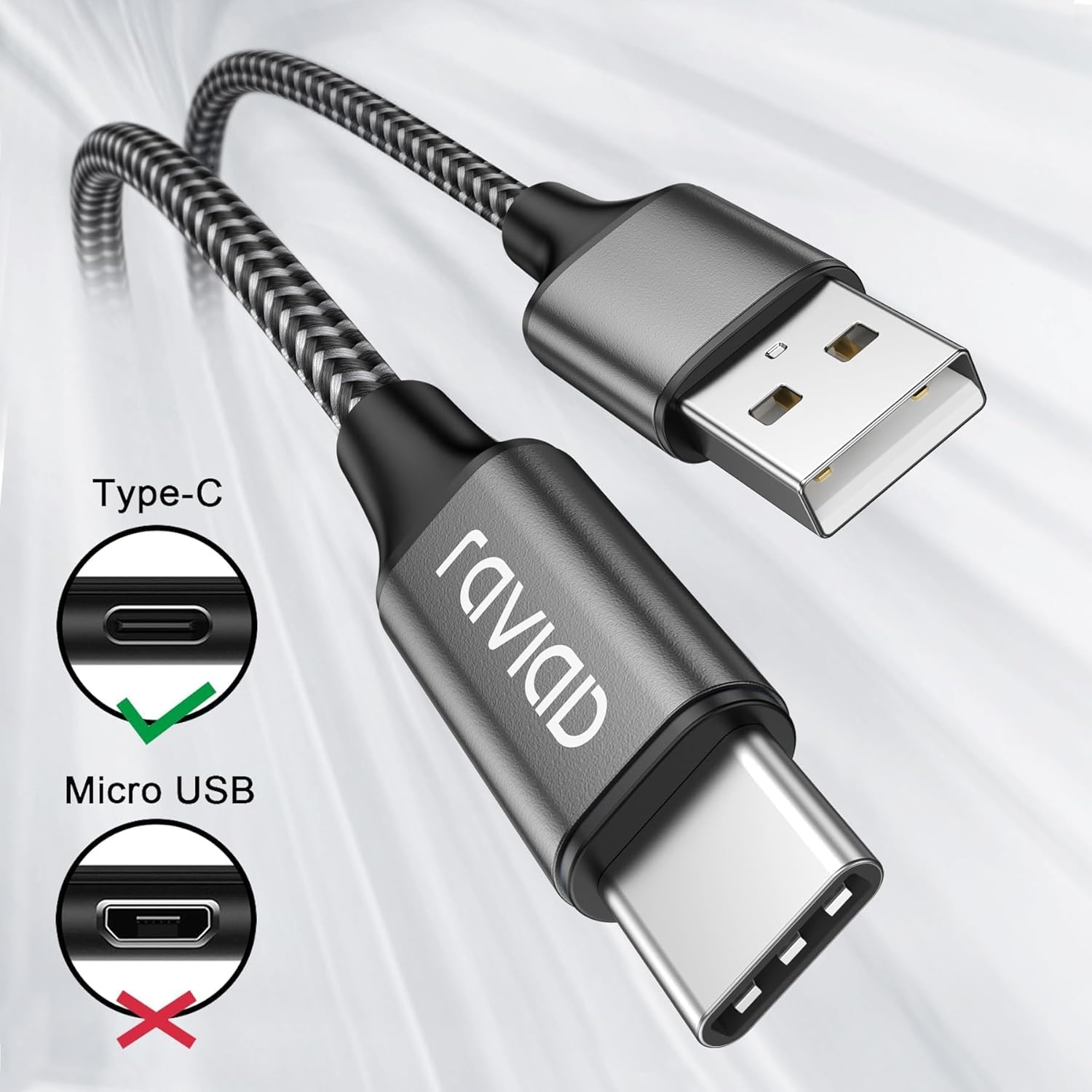 Raviad Cavo USB Tipo C 2m (2 Pezzi) Nylon - immagine 2
