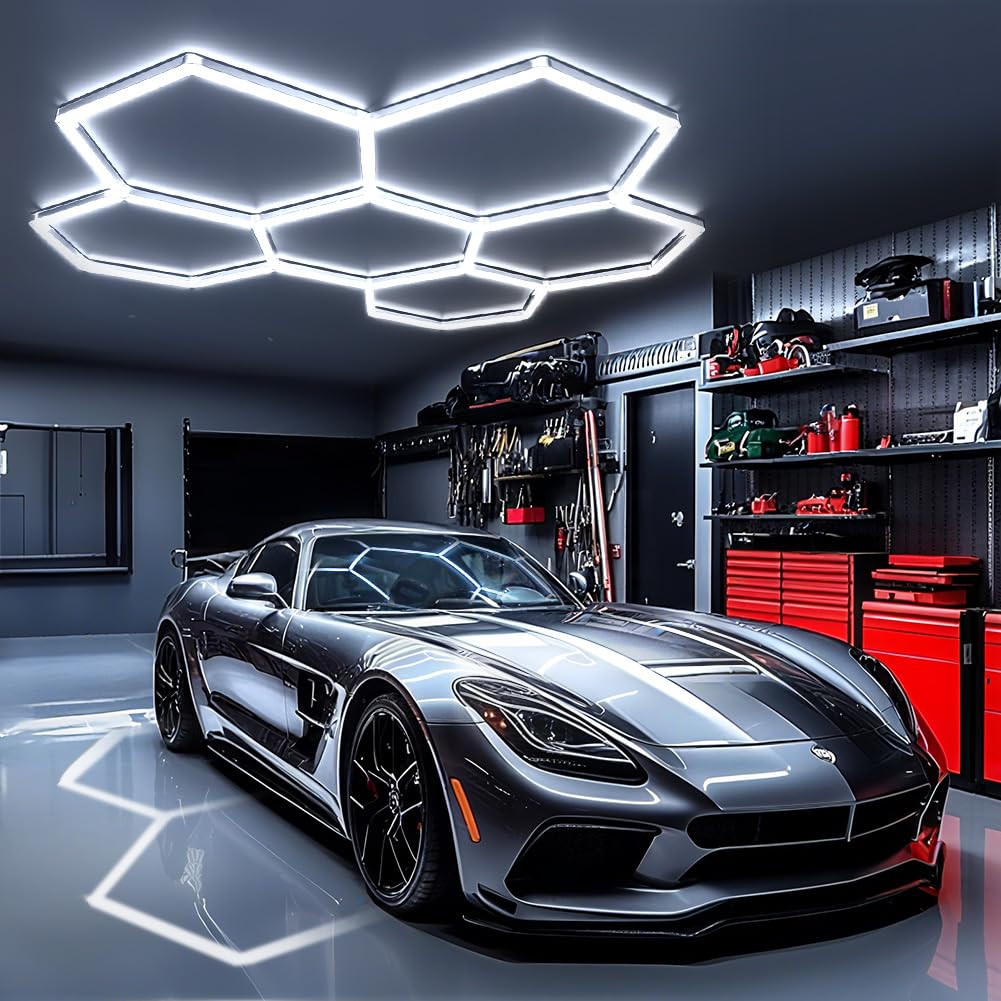 Lampada da Garage a LED a nido d'ape 6-esagonale, 248 W 6500 K Lampada da soffitto a LED deformabile Dly Hexagon Garage Luce per officina, magazzino, seminterrato, palestra