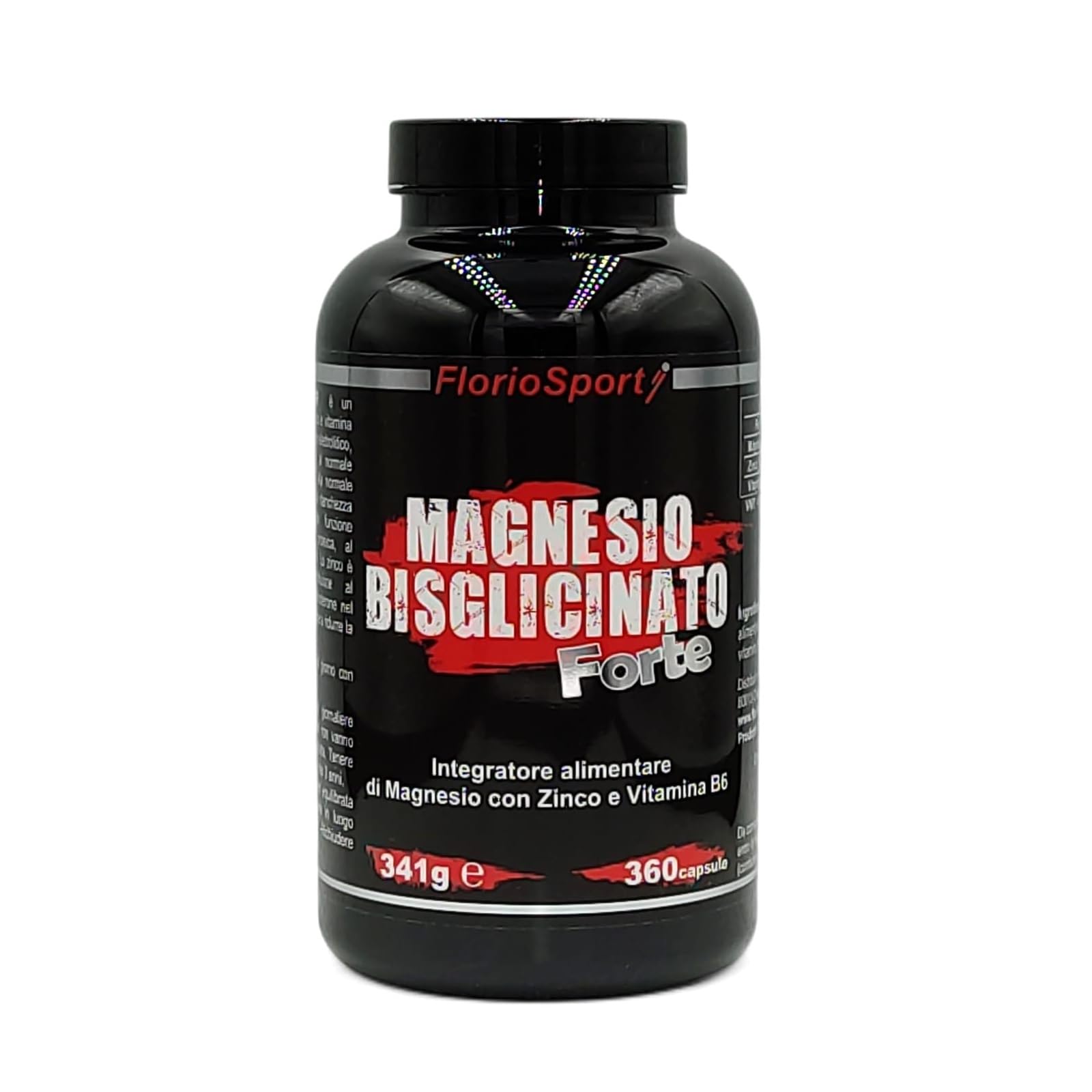 Magnesio Bisglicinato Forte FlorioSport – 360 Capsule (4 Mesi) – Formula ZMA (Magnesio Chelato+Zinco+Vitamina B6) – Alta Assorbibilità, Delicato per lo Stomaco – Supporto Muscolare e Stanchezza.