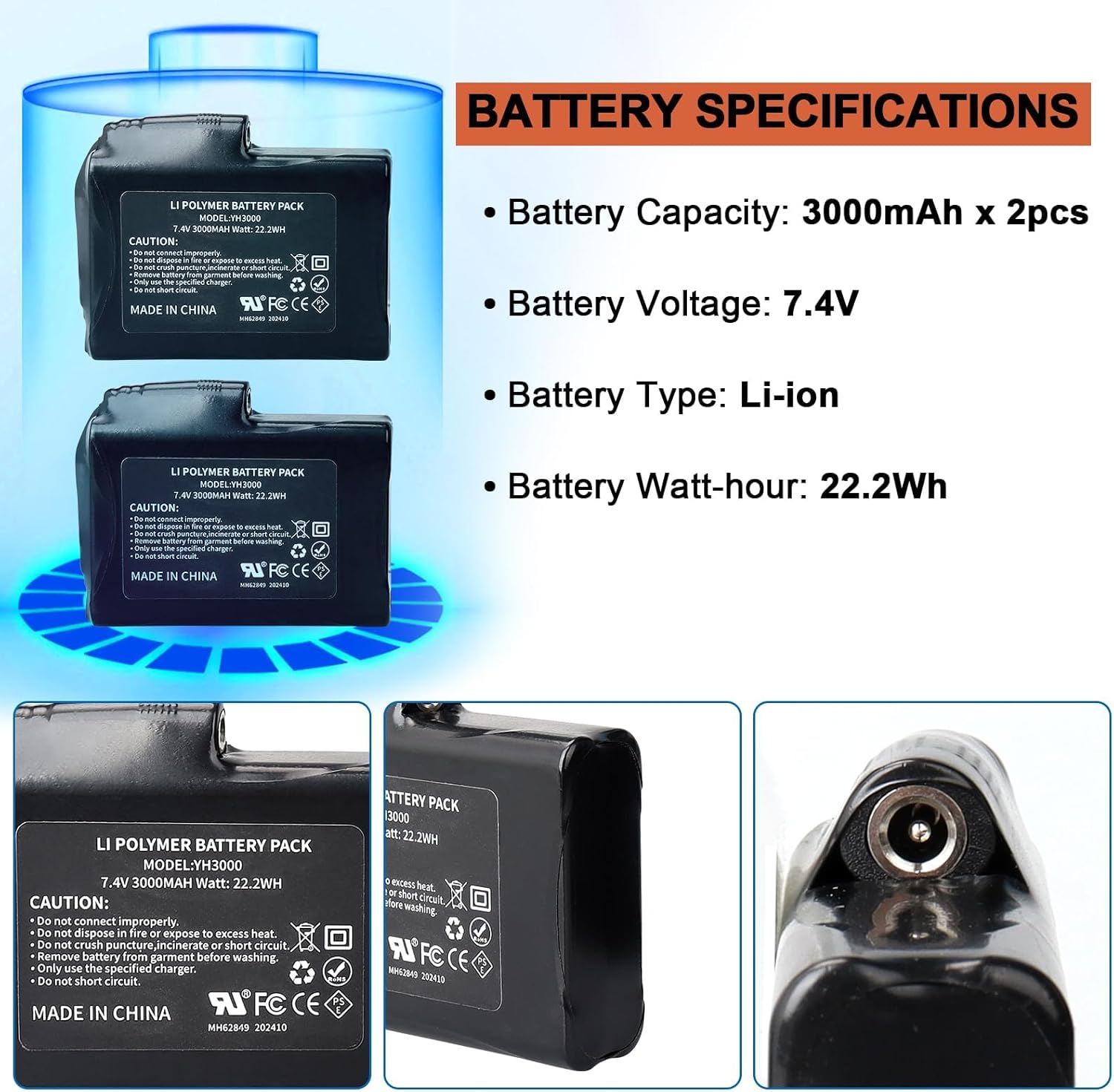 Mxjfyy 2x Batterie Li-Po 7,4V 3000mAh 22,2Wh - immagine 2