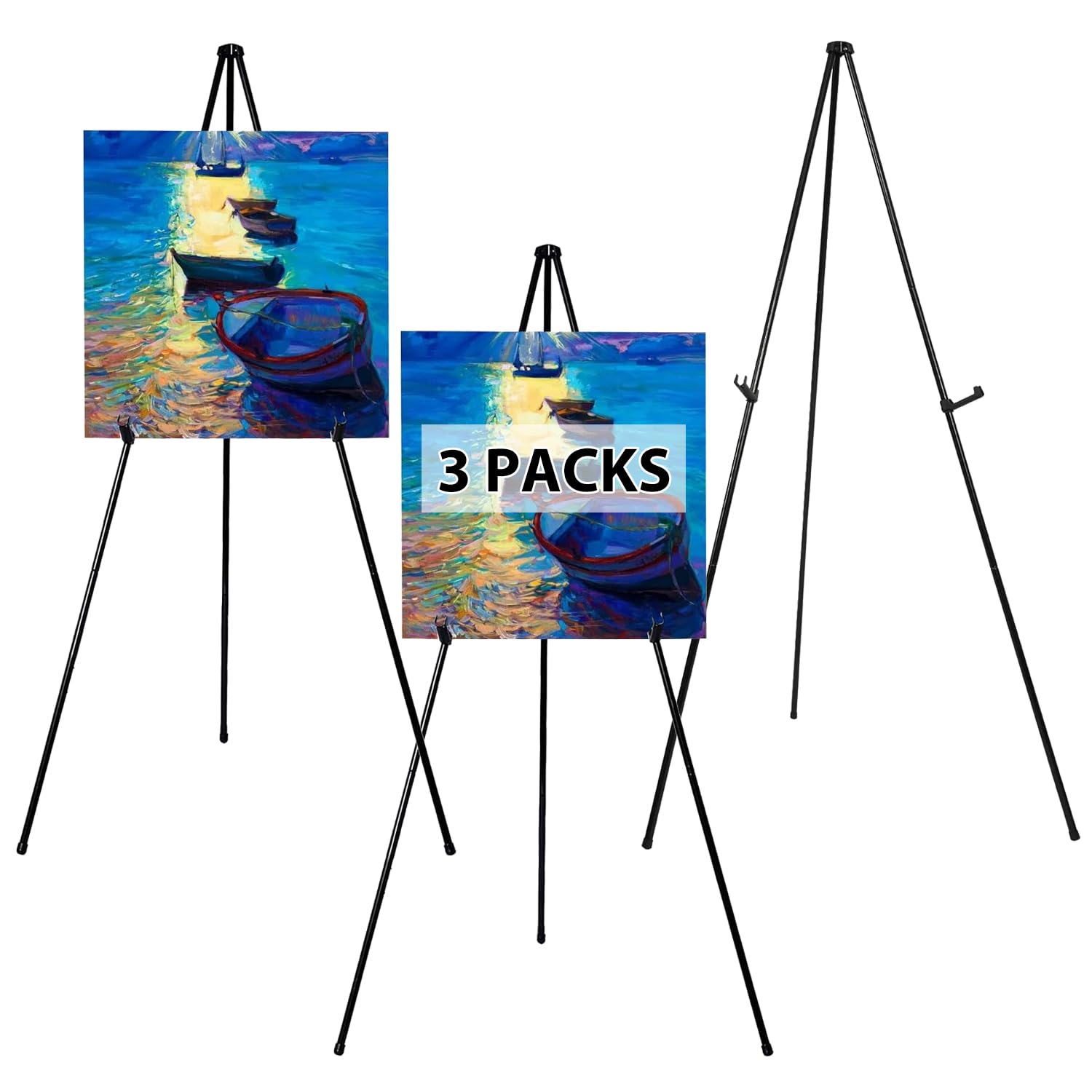 Cavalletto Nero Pieghevole in Metallo, Set da 3