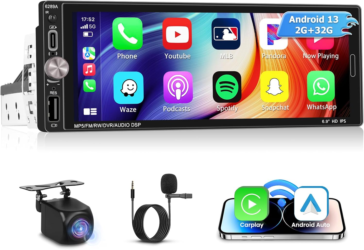 Inefala Android 15 Autoradio 1 Din Wireless CarPlay 6.9" - immagine 1