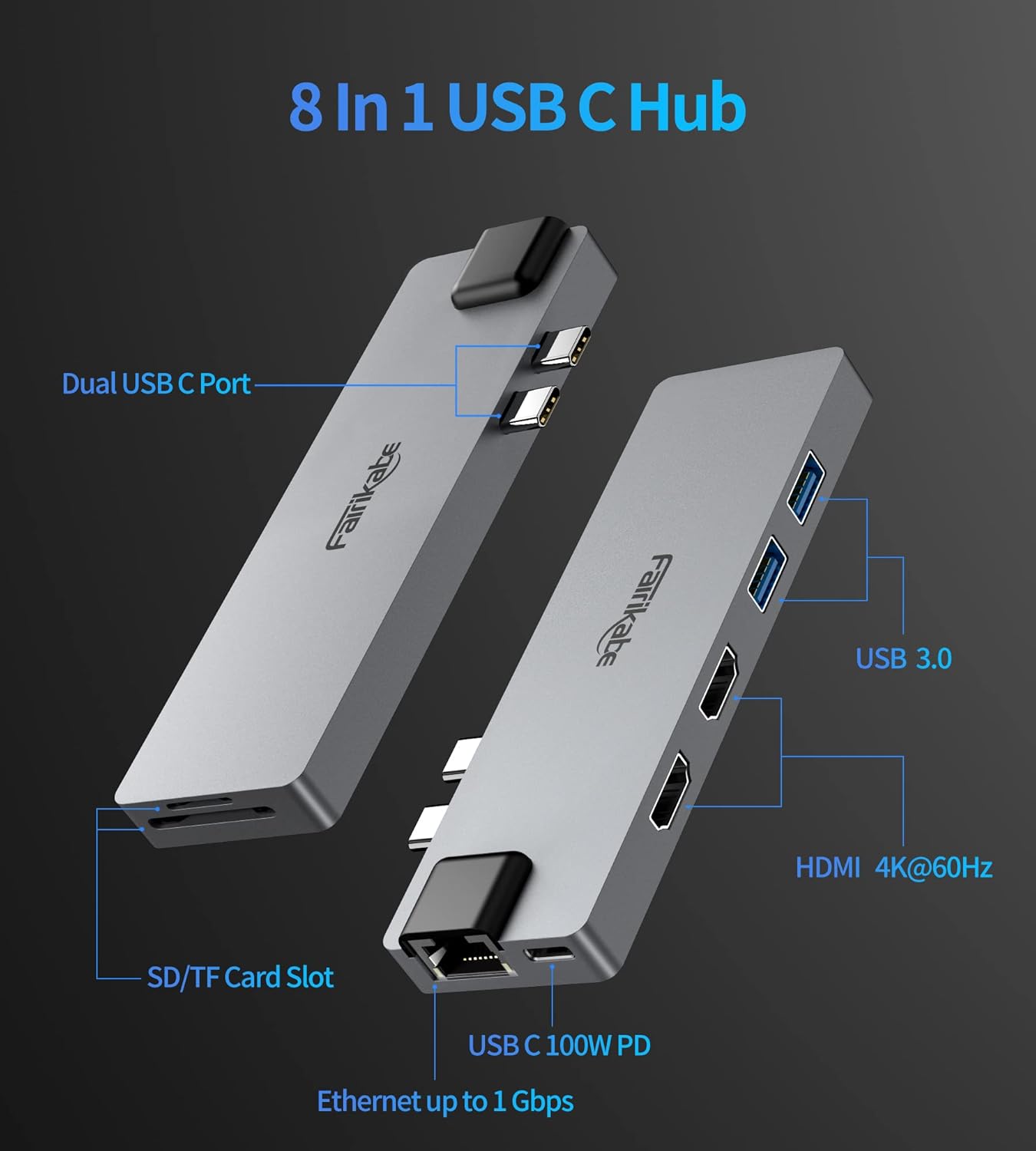 Adattatore Multiporta USB-C Hub 8 in 1 per MacBook Pro - immagine 2