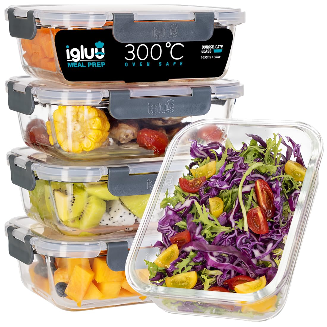 Igluu Meal Prep Contenitori in Vetro con Coperchio (5 pz)