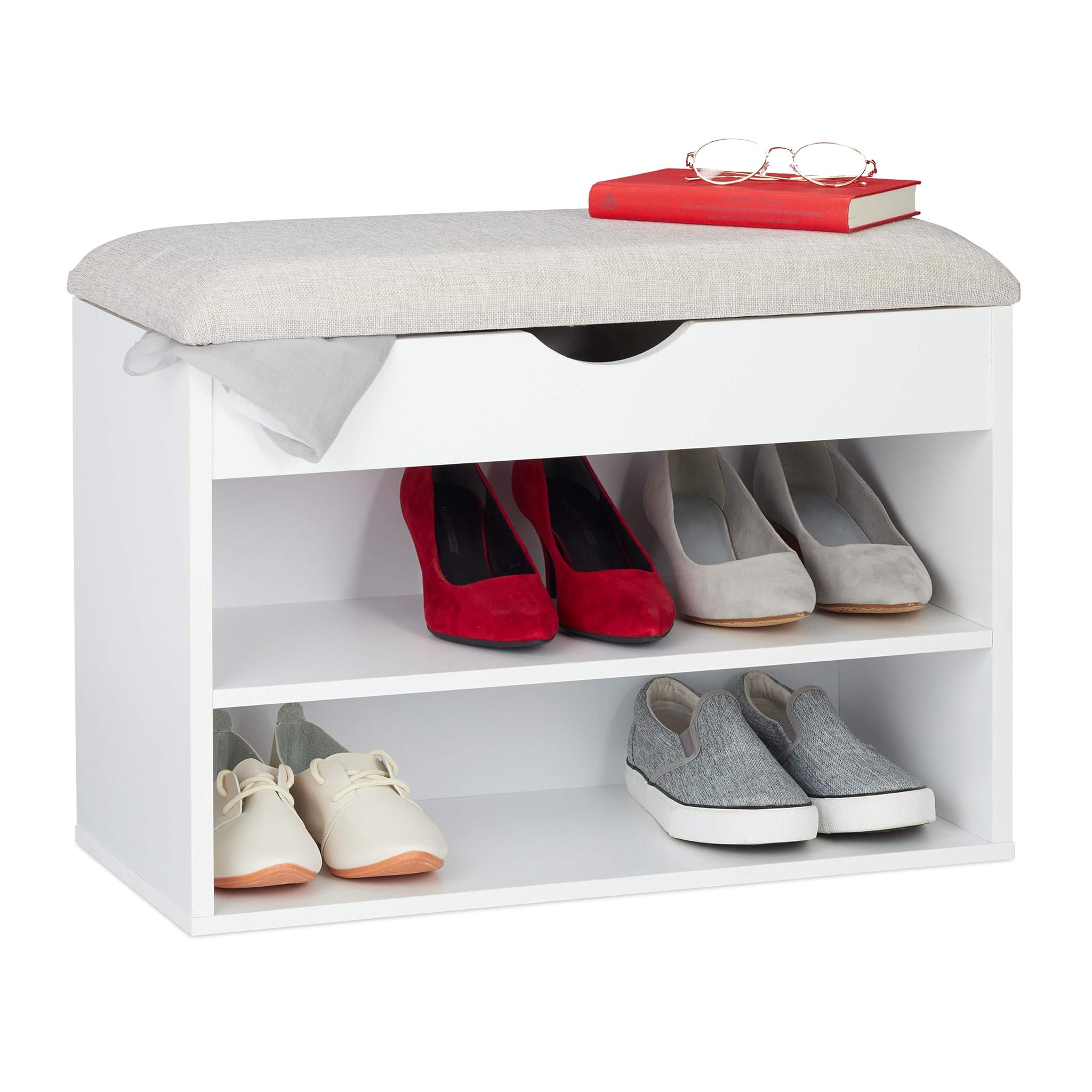 relaxdays Panca con Scarpiera Imbottita, Bianca