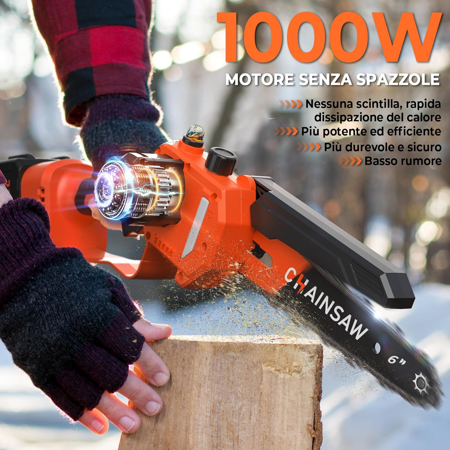 Mini Motosega a Batteria 6 Pollici 1000W - immagine 2