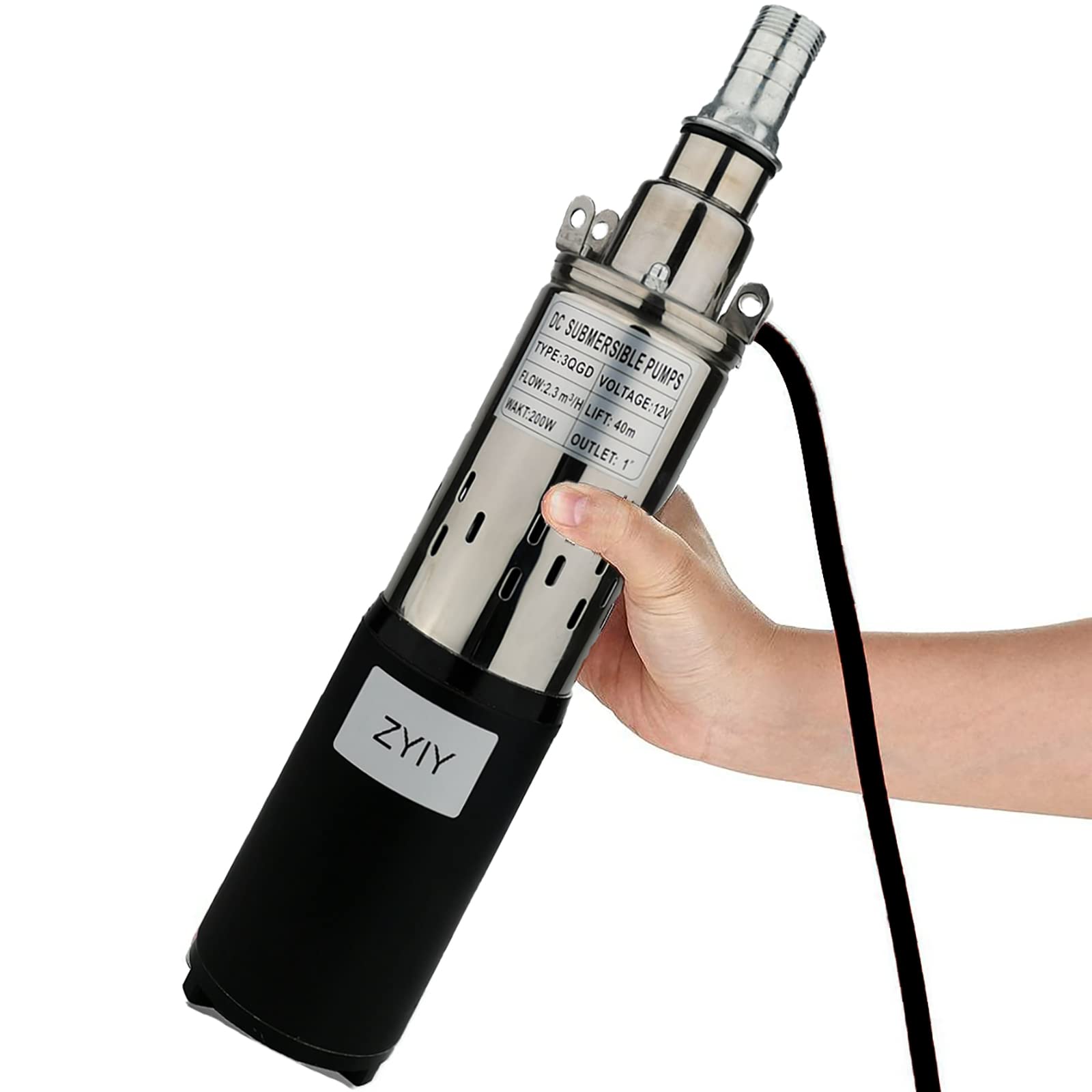 Zyiy Pompa Sommersa 12V DC 200W per Pozzi Profondi