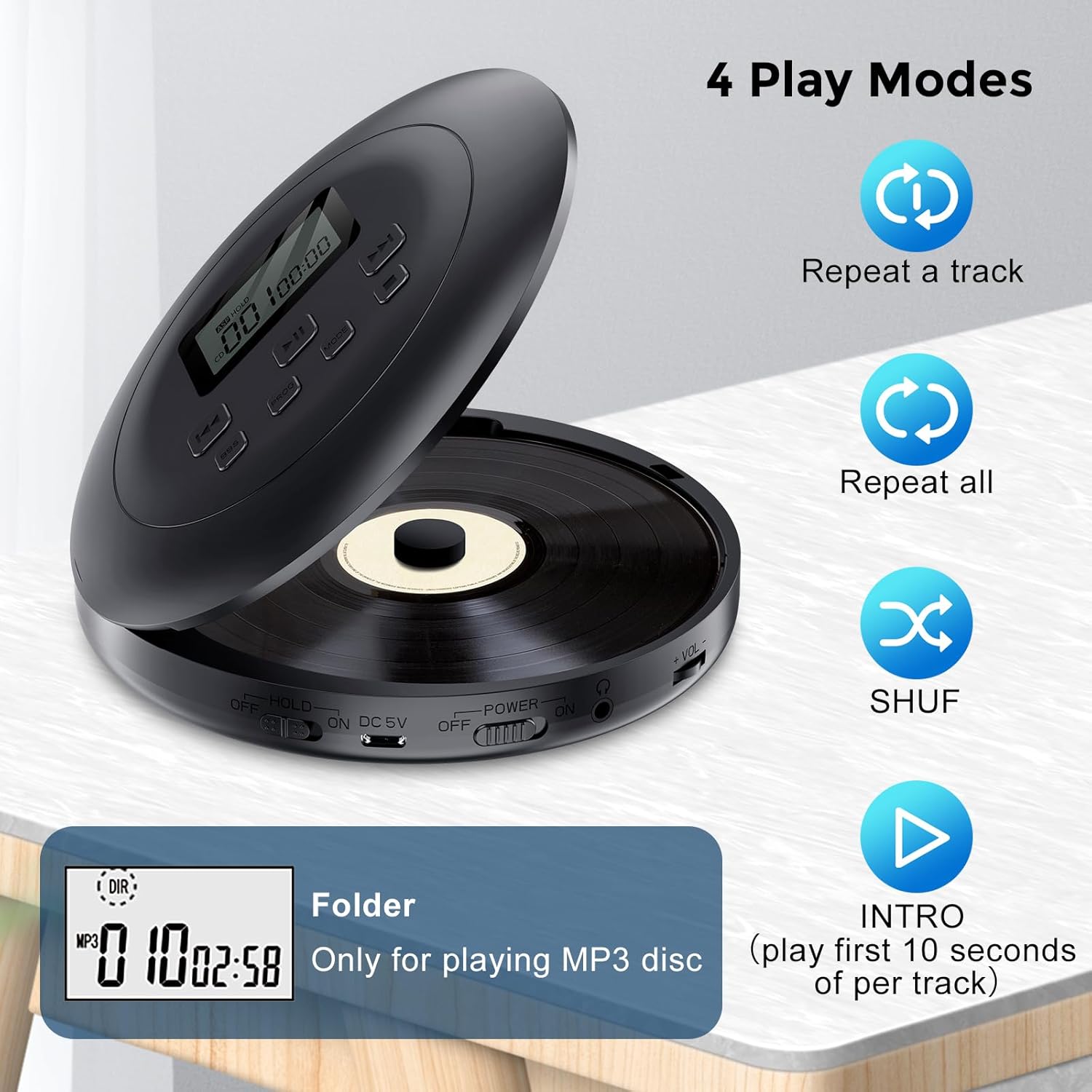 Gueray Lettore CD Portatile con Cuffie - immagine 4