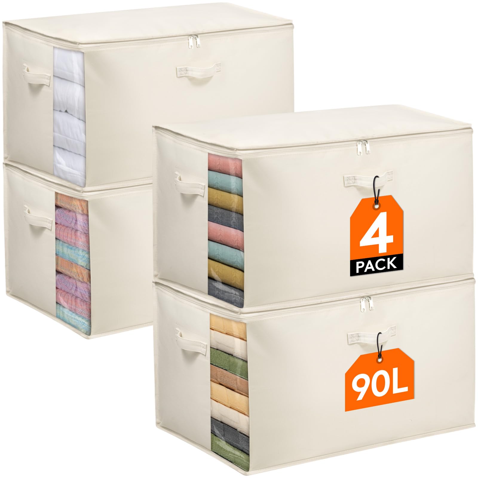 Lifewit Set 4 Scatole per Vestiti 90L, Beige