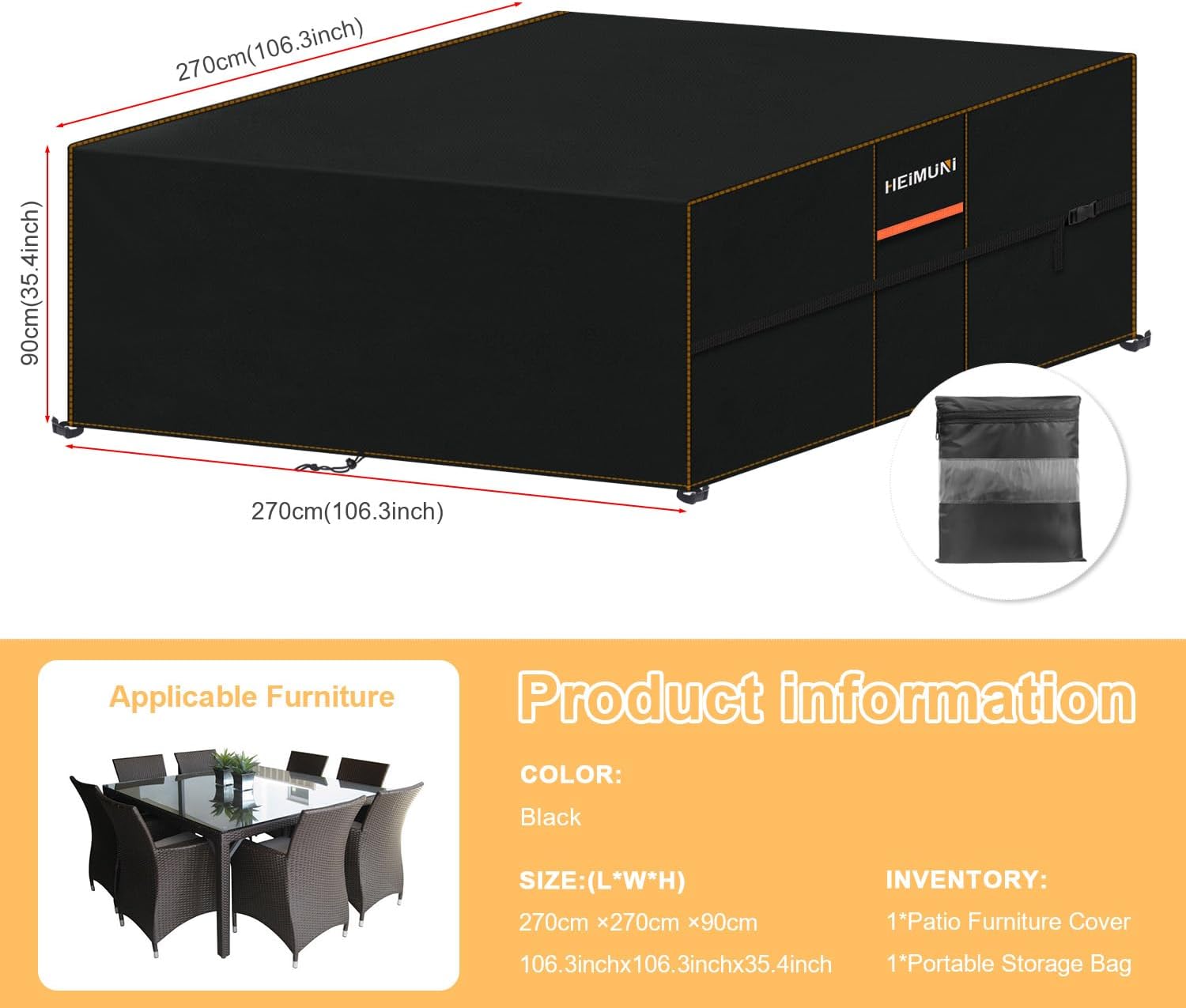 Heimuni Copertura per Mobili da Giardino 270x270x90cm - immagine 2