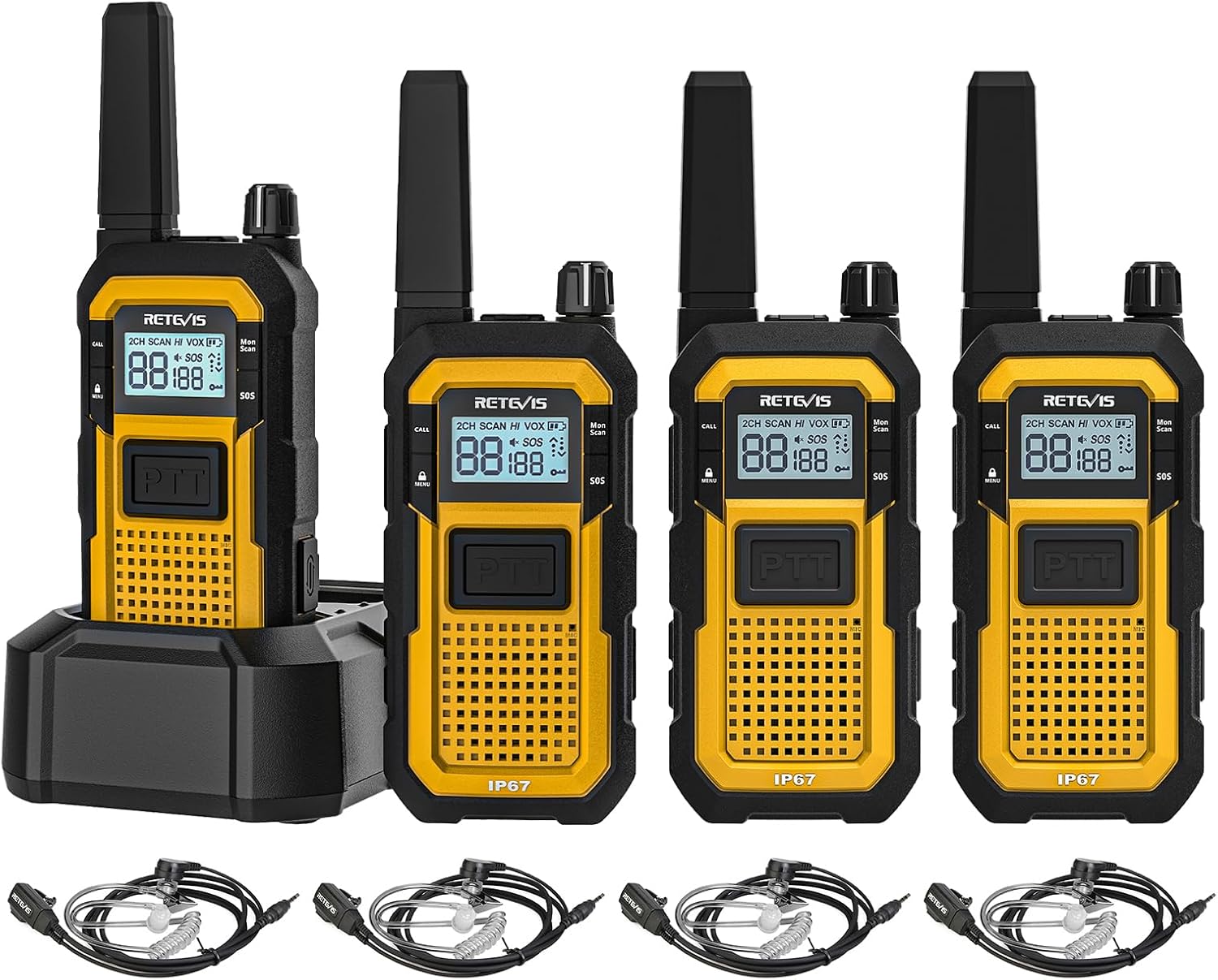 Retevis RB648 Walkie Talkie IP67, 4 Pezzi Giallo - immagine 1
