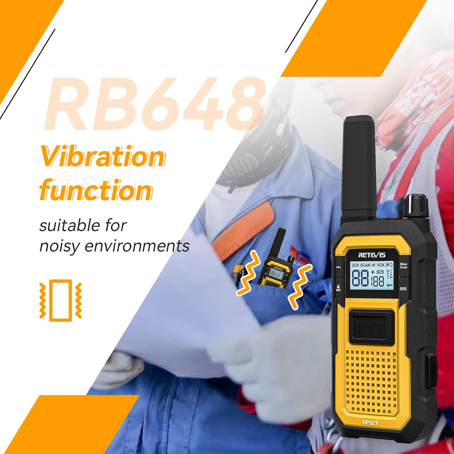 Retevis RB648 Walkie Talkie IP67, 4 Pezzi Giallo - immagine 6