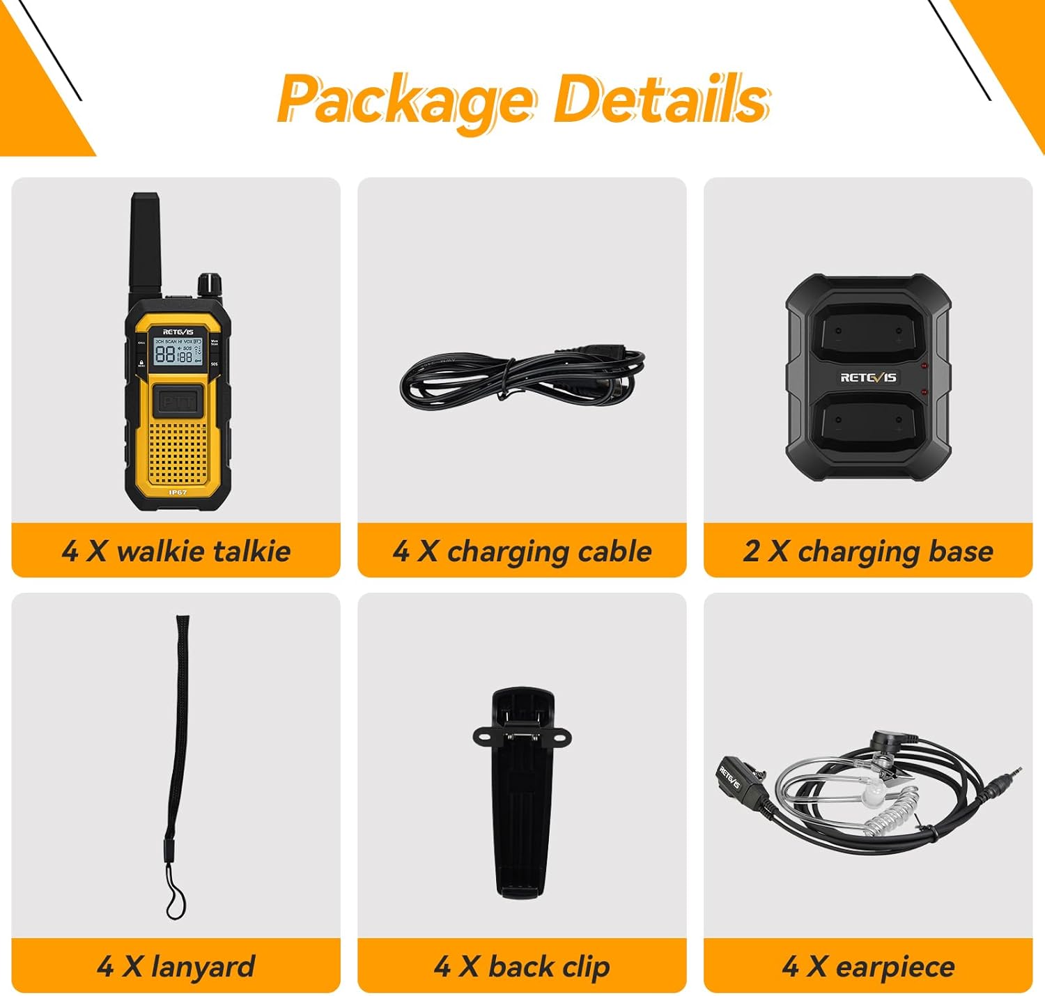Retevis RB648 Walkie Talkie IP67, 4 Pezzi Giallo - immagine 7