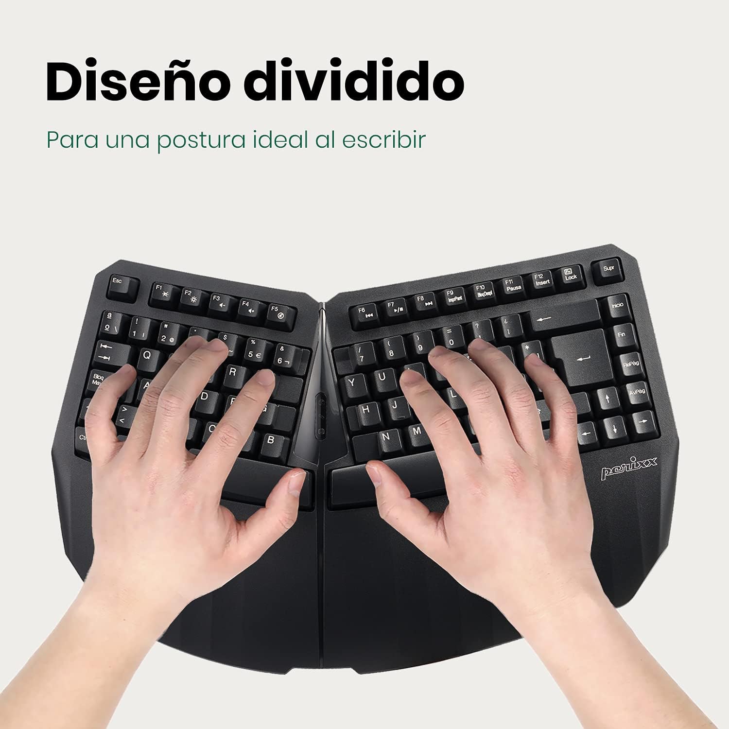 Perixx PERIBOARD-613B Mini Tastiera Ergonomica Wireless, Nera - immagine 2