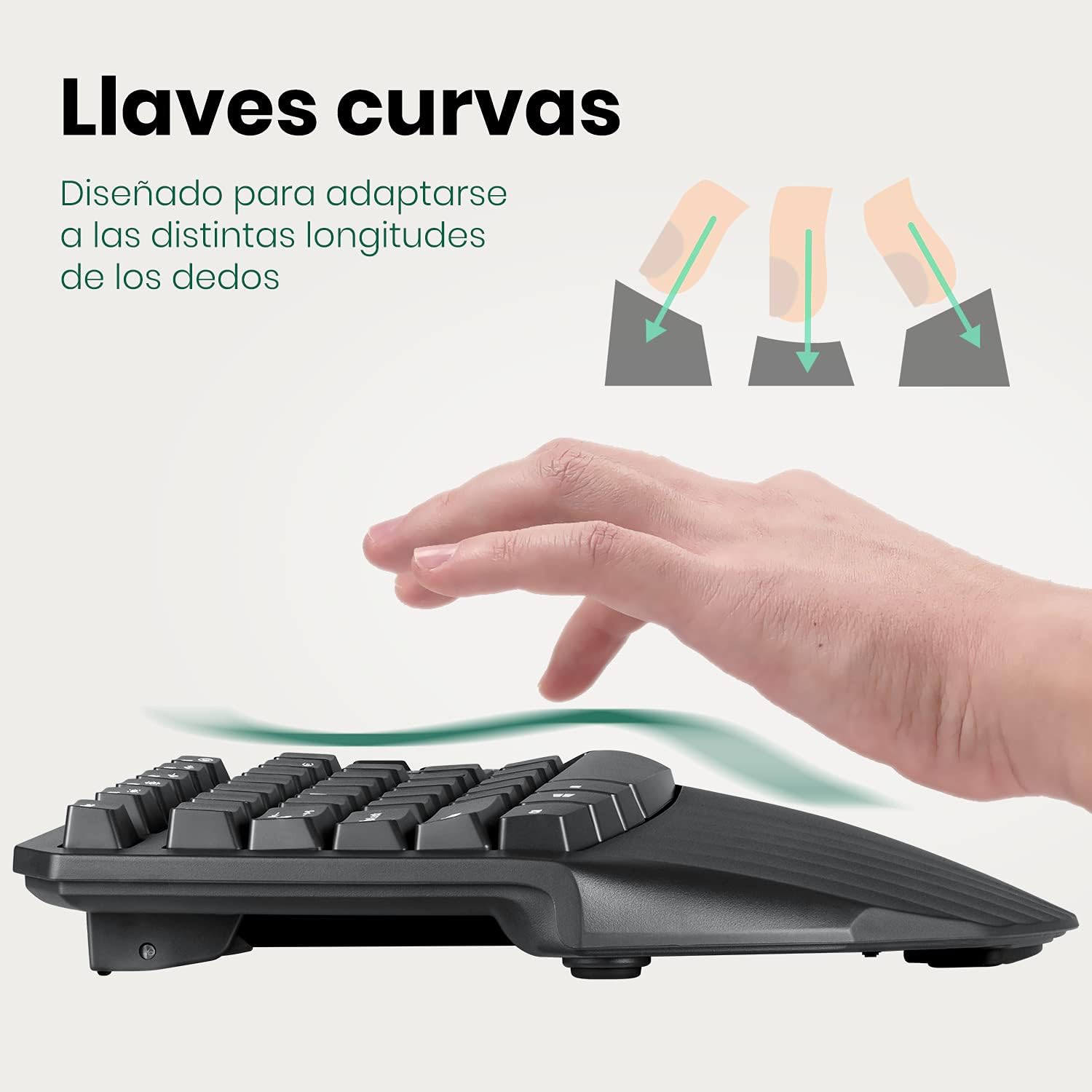 Perixx PERIBOARD-613B Mini Tastiera Ergonomica Wireless, Nera - immagine 4