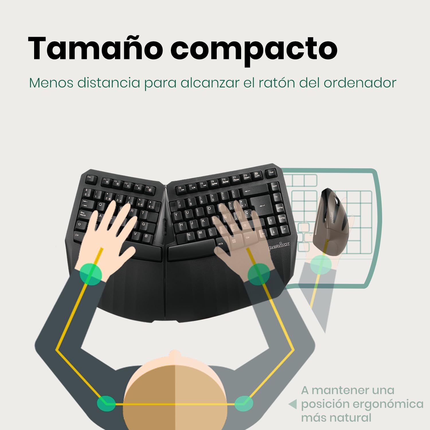 Perixx PERIBOARD-613B Mini Tastiera Ergonomica Wireless, Nera - immagine 5