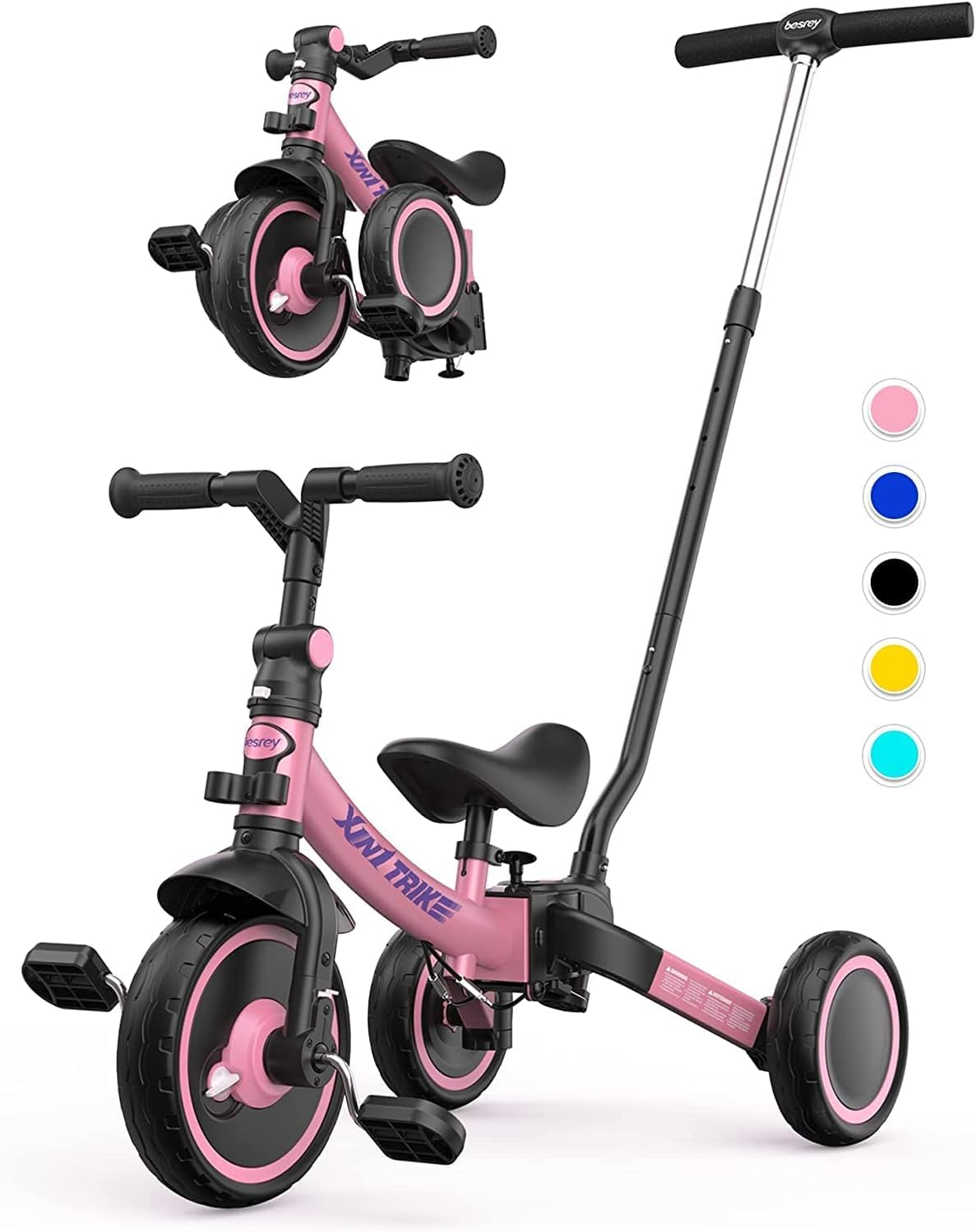 Besrey Triciclo 5 in 1 per Bambini 1-4 Anni - Rosa