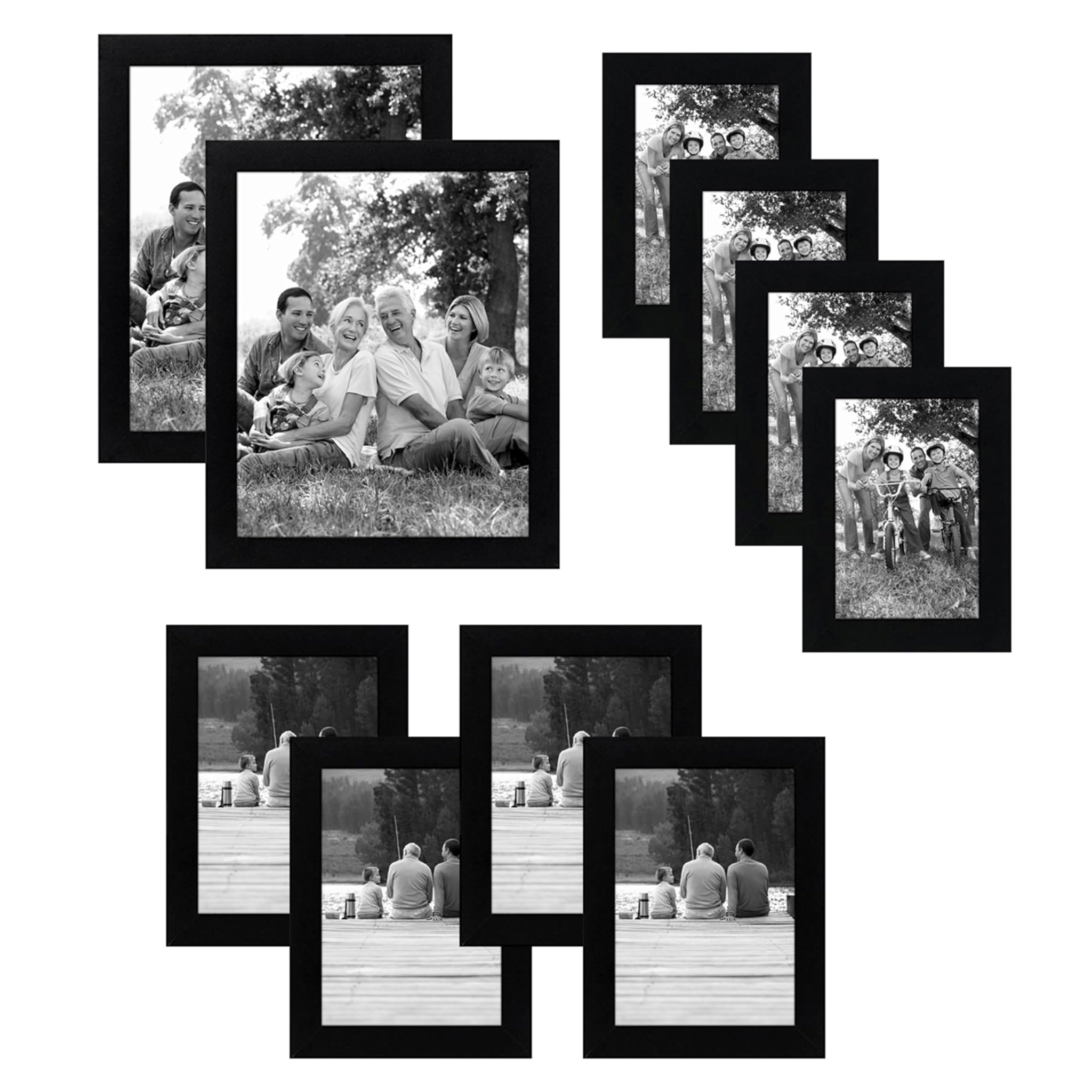 Americanflat Set Cornici Foto da Parete e da Tavolo Nere, 10 Pezzi - Due da 20x25 cm, Quattro da 13x18 cm e Quattro da 10x15 cm - Composizione Cornici da Parete con Vetro Infrangibile