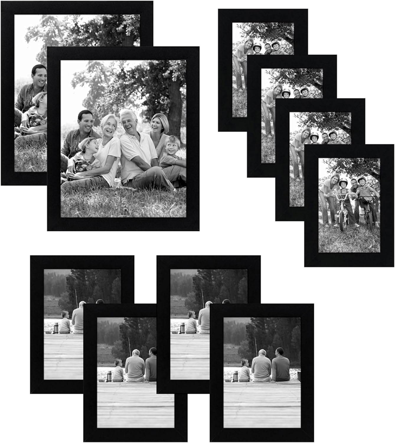 Americanflat Set Cornici Foto da Parete e da Tavolo Nere, 10 Pezzi - Due da 20x25 cm, Quattro da 13x18 cm e Quattro da 10x15 cm - Composizione Cornici da Parete con Vetro Infrangibile - immagine 1