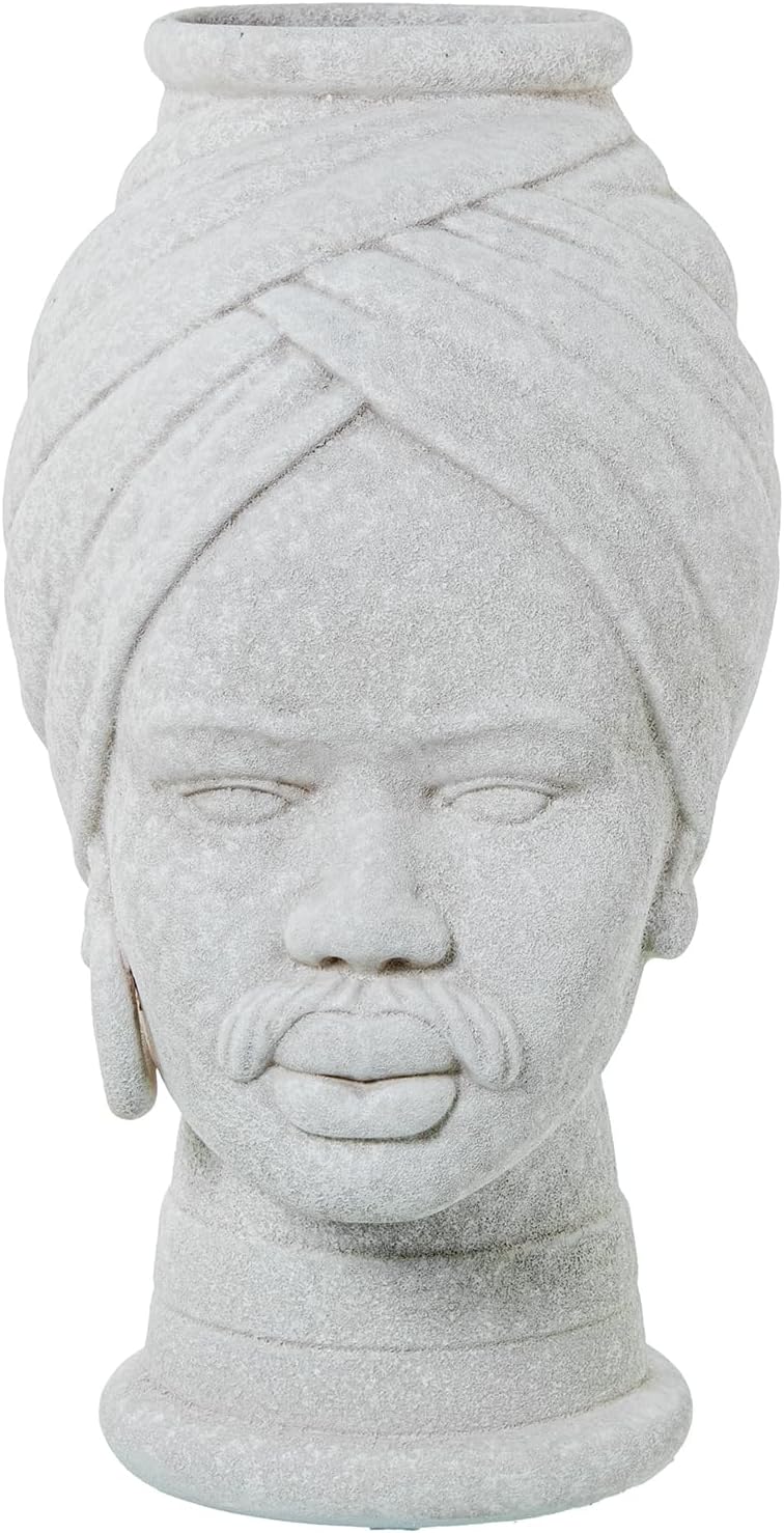 JARRÓN BUSTO CERÁMICA AFRICANO30CM BLANCO TEXTURA ARENA_°19X30CM