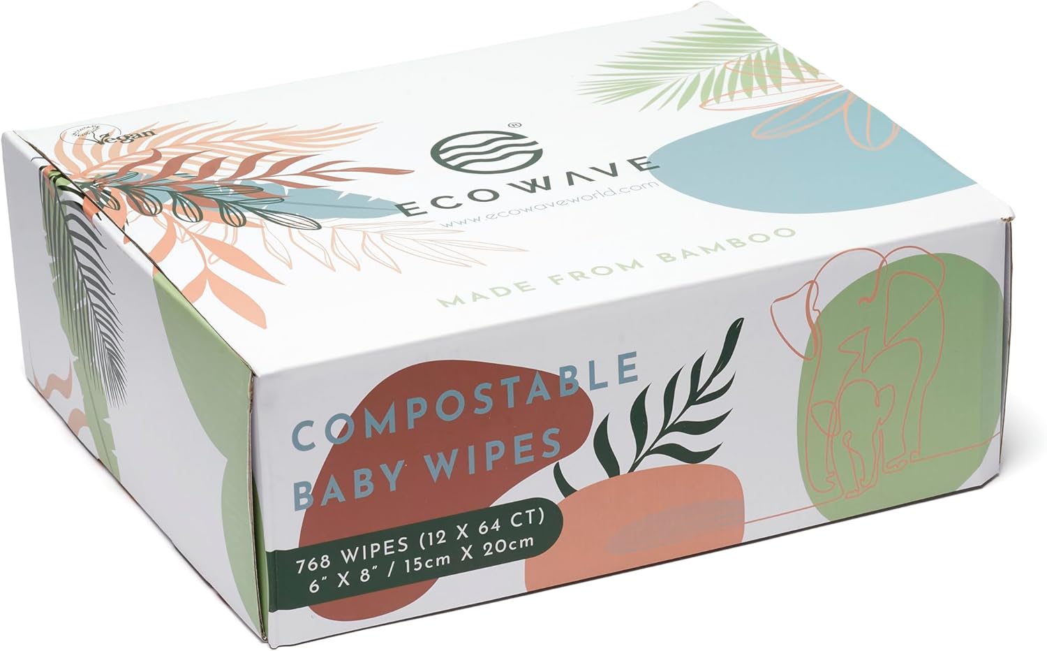 Eco Wave Salviette per bambini in bambù, 100% biodegradabili e compostabili, inodori, ipoallergeniche, vegane, senza alcool, 768 salviette - immagine 5