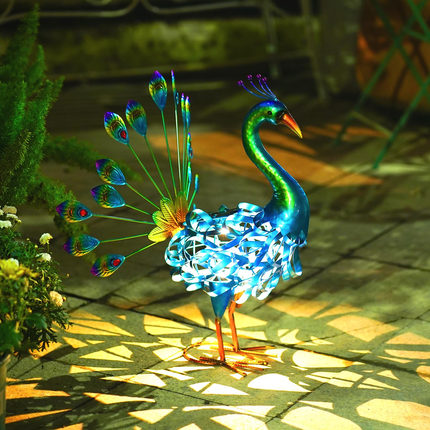 Goodeco Statua di Pavone Solare in Metallo