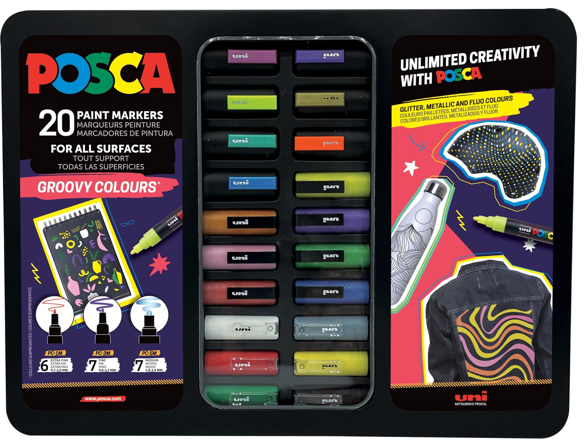 Uni-ball POSCA Marker Set 20 Penne Acriliche Groovy Colours