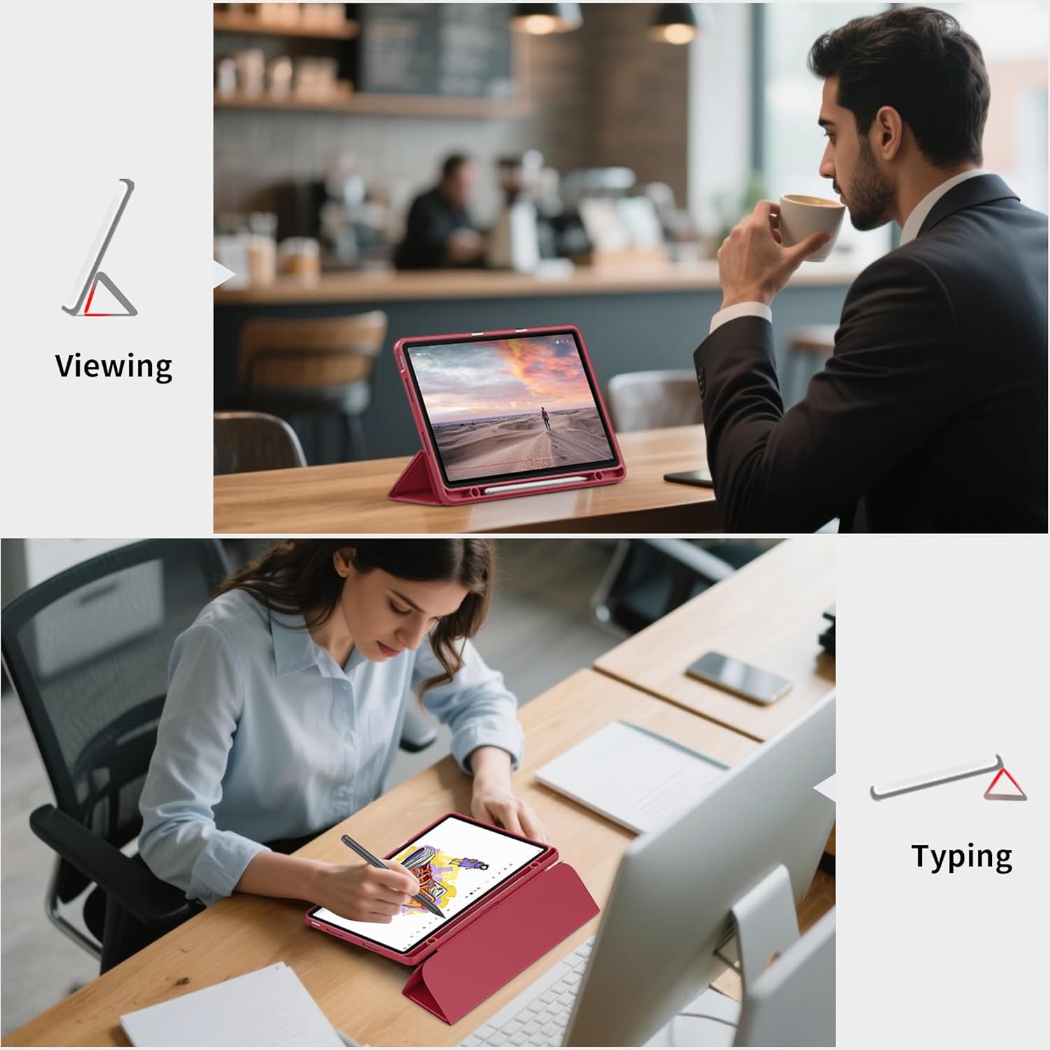 Easyacc Custodia per Lenovo Idea Tab 11" 2025, Rosso Vino - immagine 3