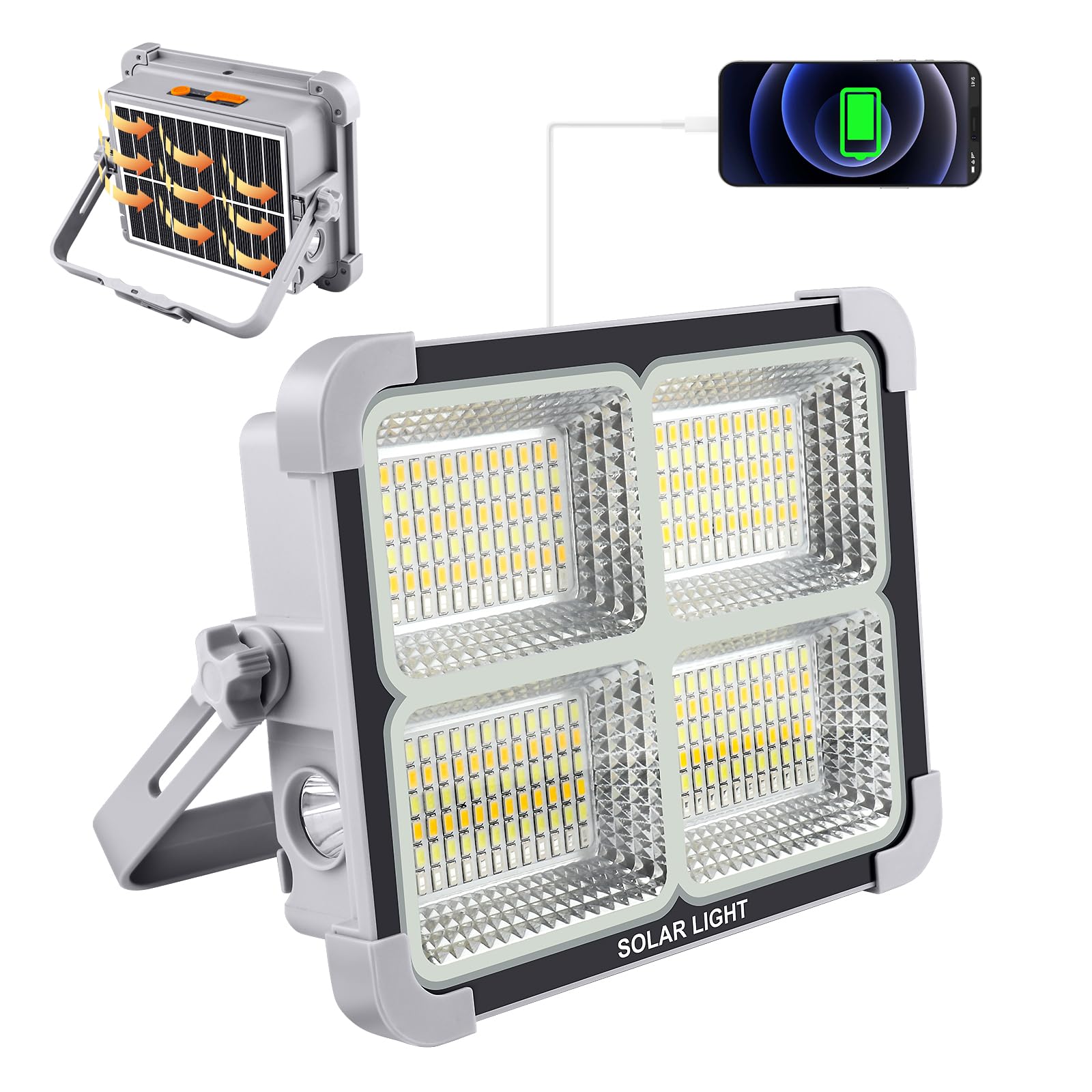 Faro LED Ricaricabile 150W con Pannello Solare