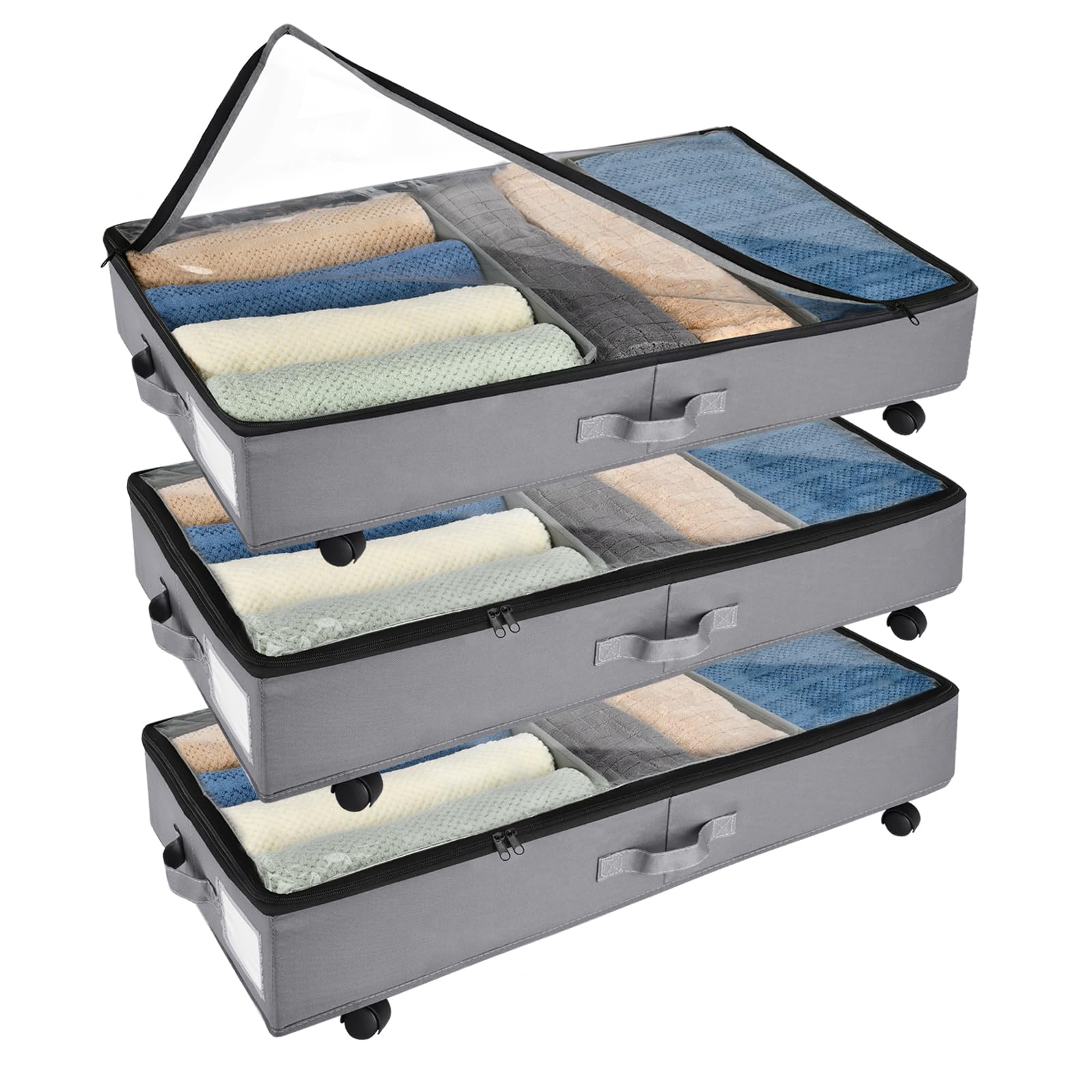 Xtsuen - 3 Contenitori Sottoletto Pieghevoli con Ruote