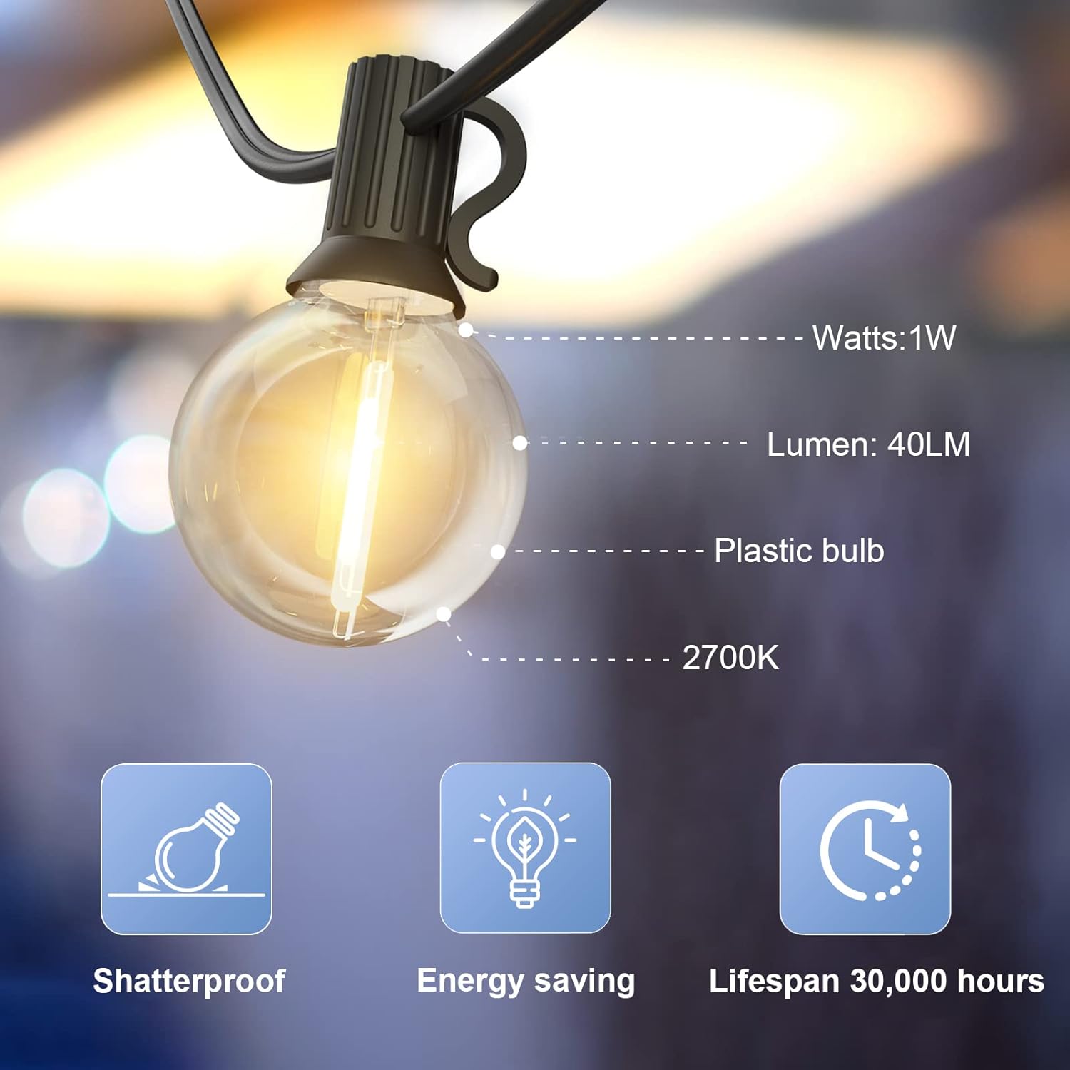 Gluroo Catene Luminose LED G40 30M per Esterni - immagine 2