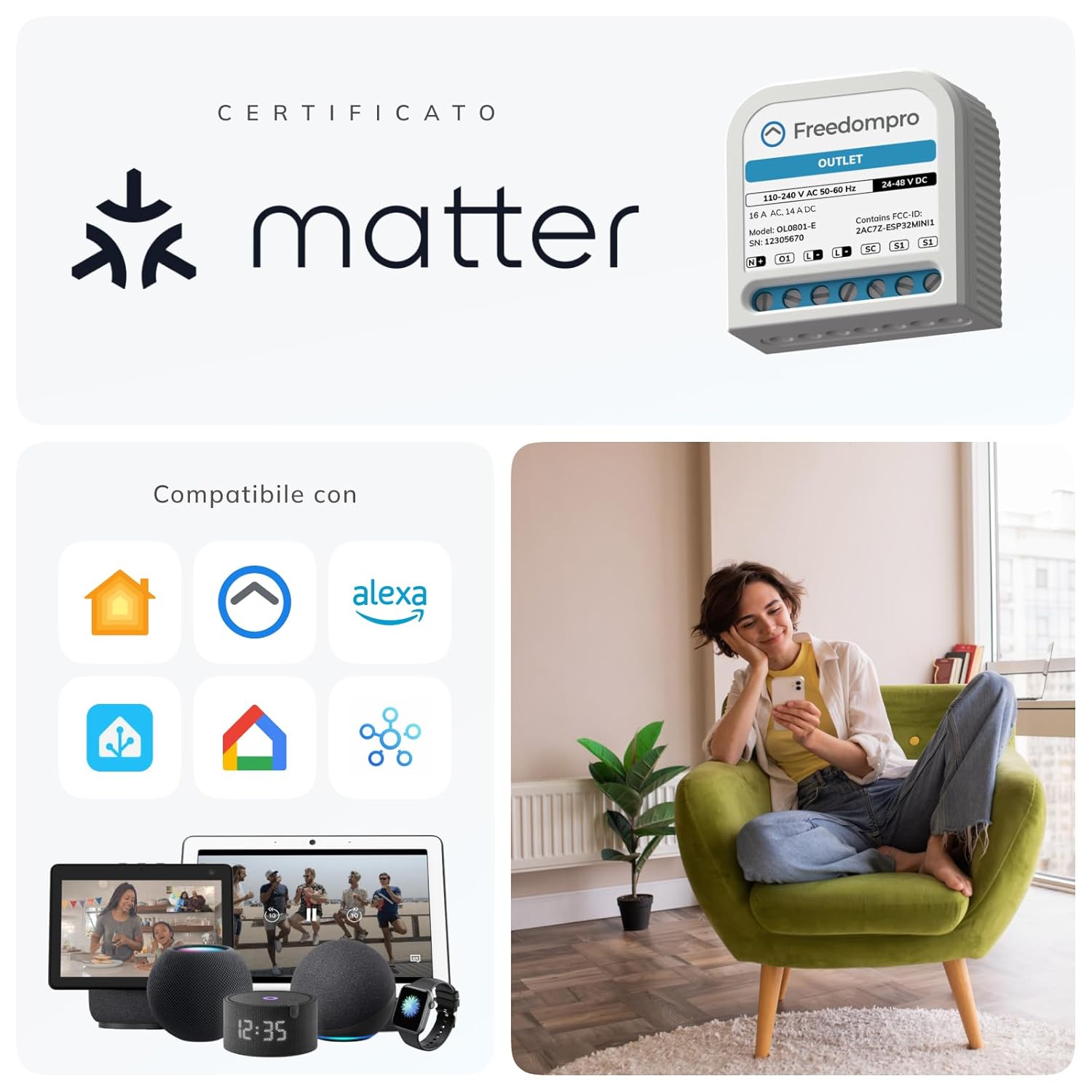 Freedompro MINI Prese Smart OL0801-E da Incasso - immagine 4