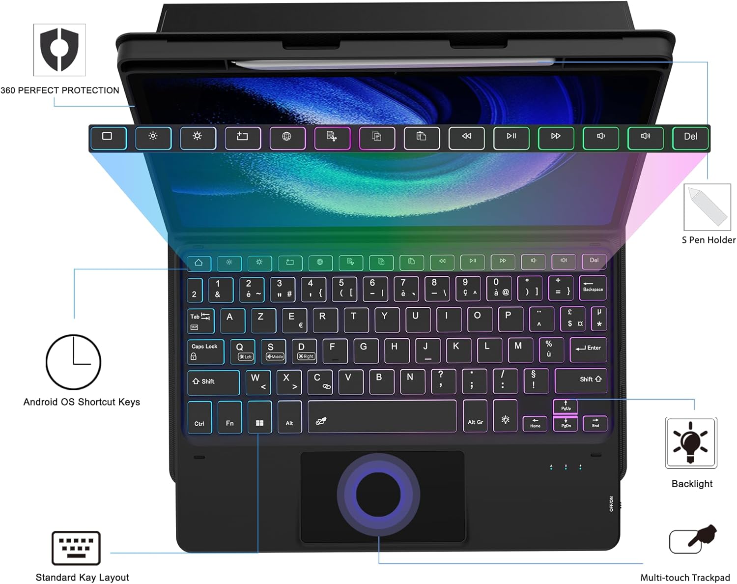 Custodia Tastiera per Xiaomi Pad 6/Pad 6 Pro con Touchpad - immagine 2