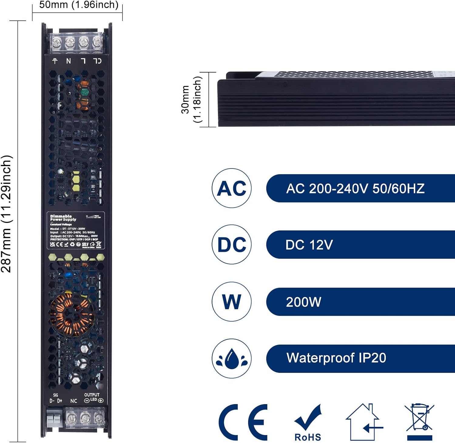 Trasformatore 220V 12V 200W Dimmerabile TRIAC - immagine 2