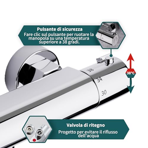 Morado Miscelatore Doccia Termostatico in Ottone Cromato - immagine 3