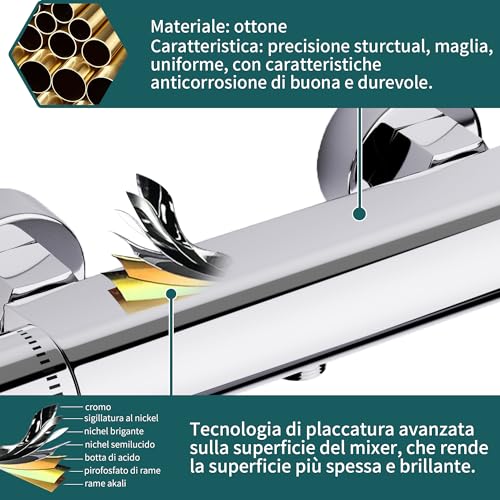 Morado Miscelatore Doccia Termostatico in Ottone Cromato - immagine 4