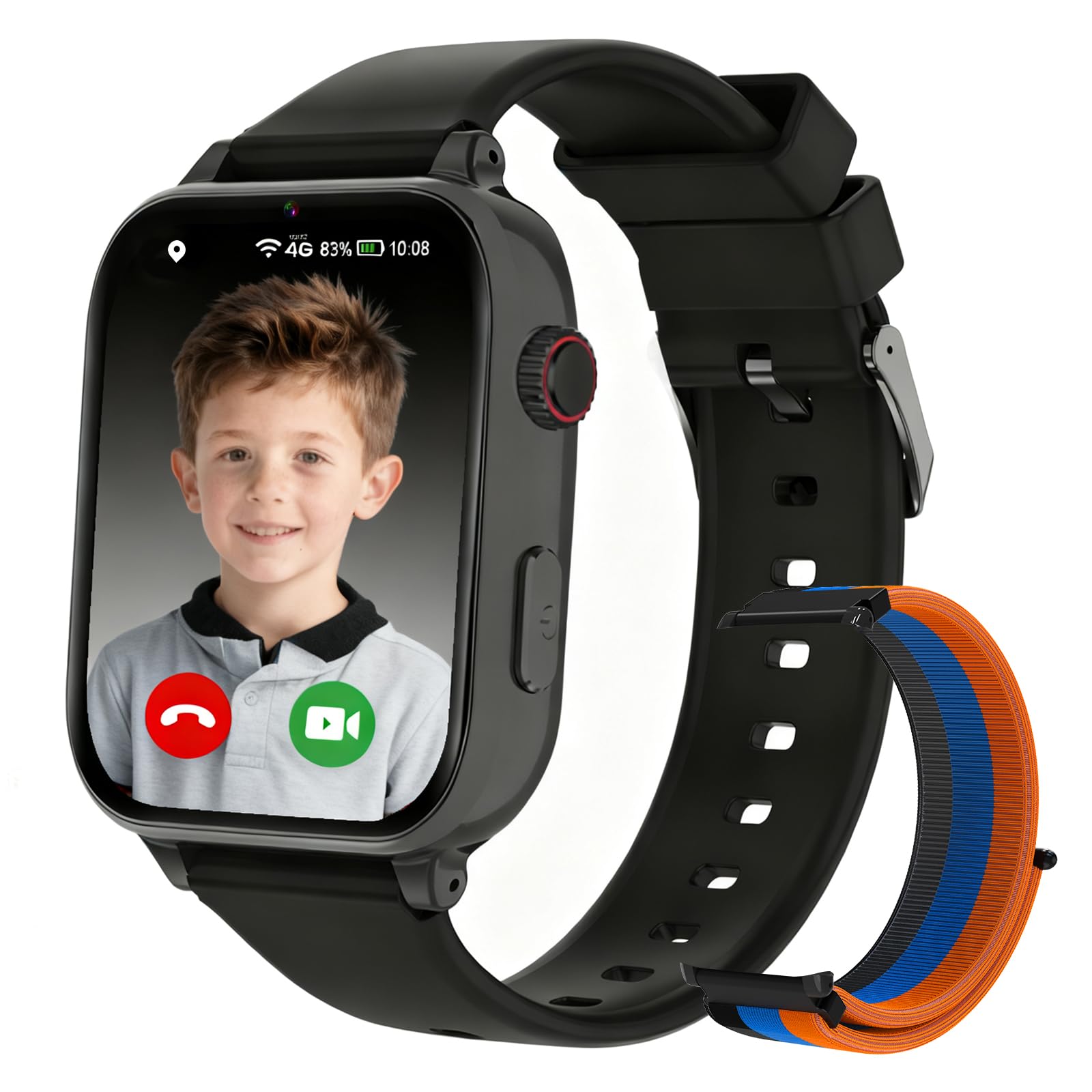 Smartwatch Bambini GPS 4G con Telefono, Nero