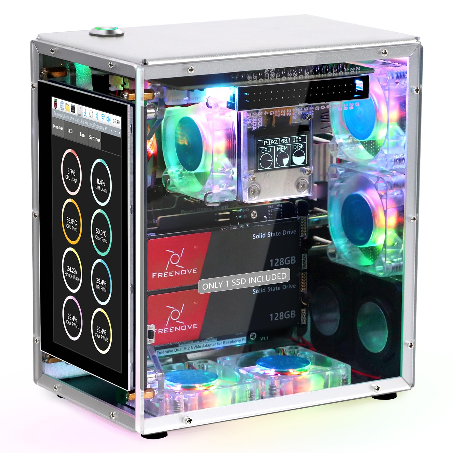 Freenove Raspberry Pi 5 Case Kit Pro con SSD 128GB