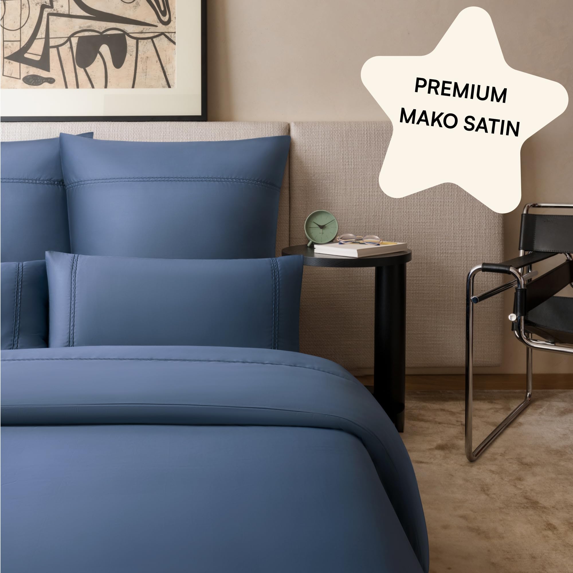 Biancheria da Letto Raso Makò 135x200cm, Blu Ricamato