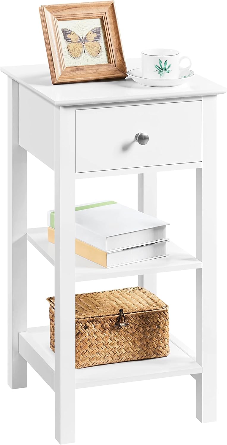 Yaheetech Comodino Camera da Letto con Cassetto e 2 Ripiani, Bianco - immagine 1