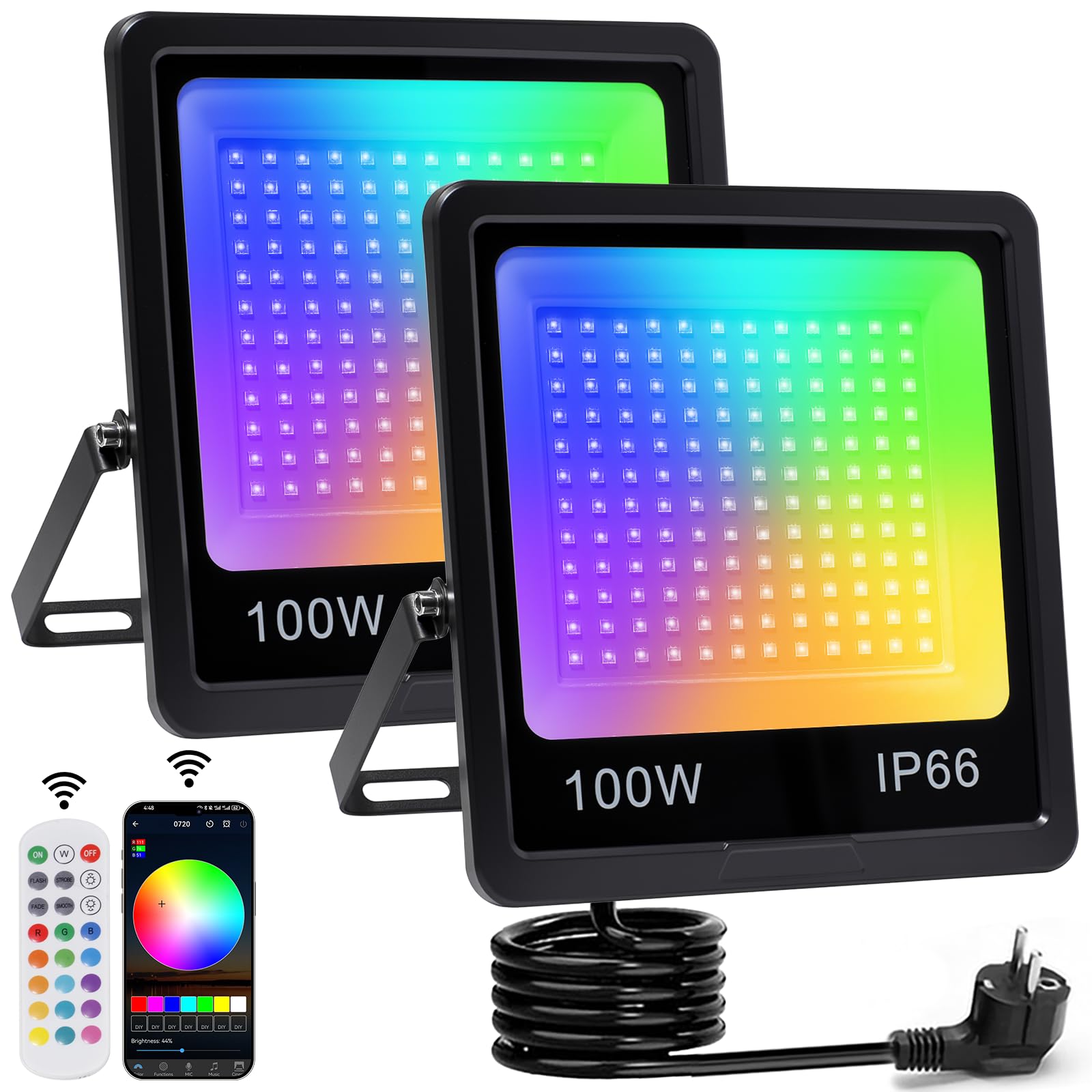 Outdoor RGB LED Spotlight 100W IP66 (2PC)
