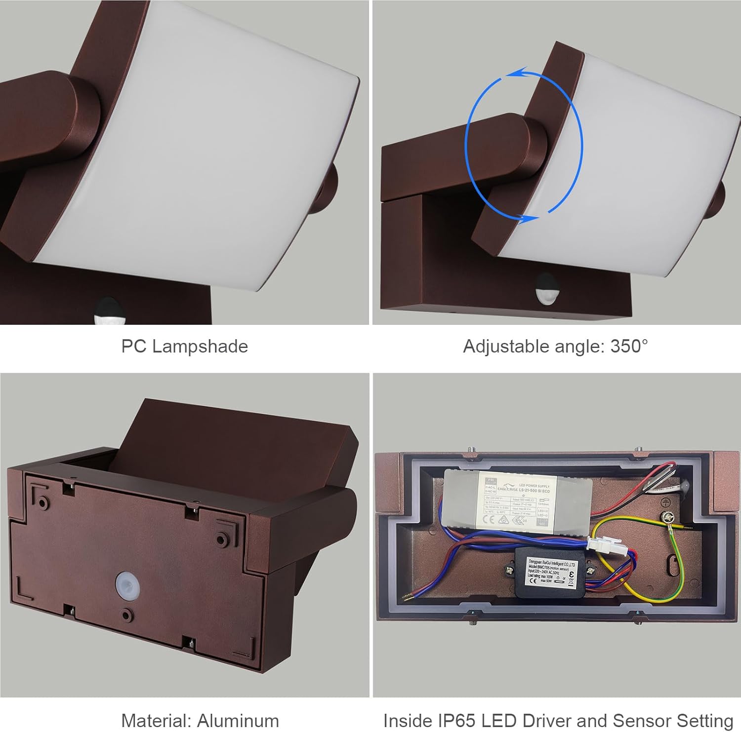 Klighten Lampada Esterno LED 24W con Sensore, Bronzo - immagine 4