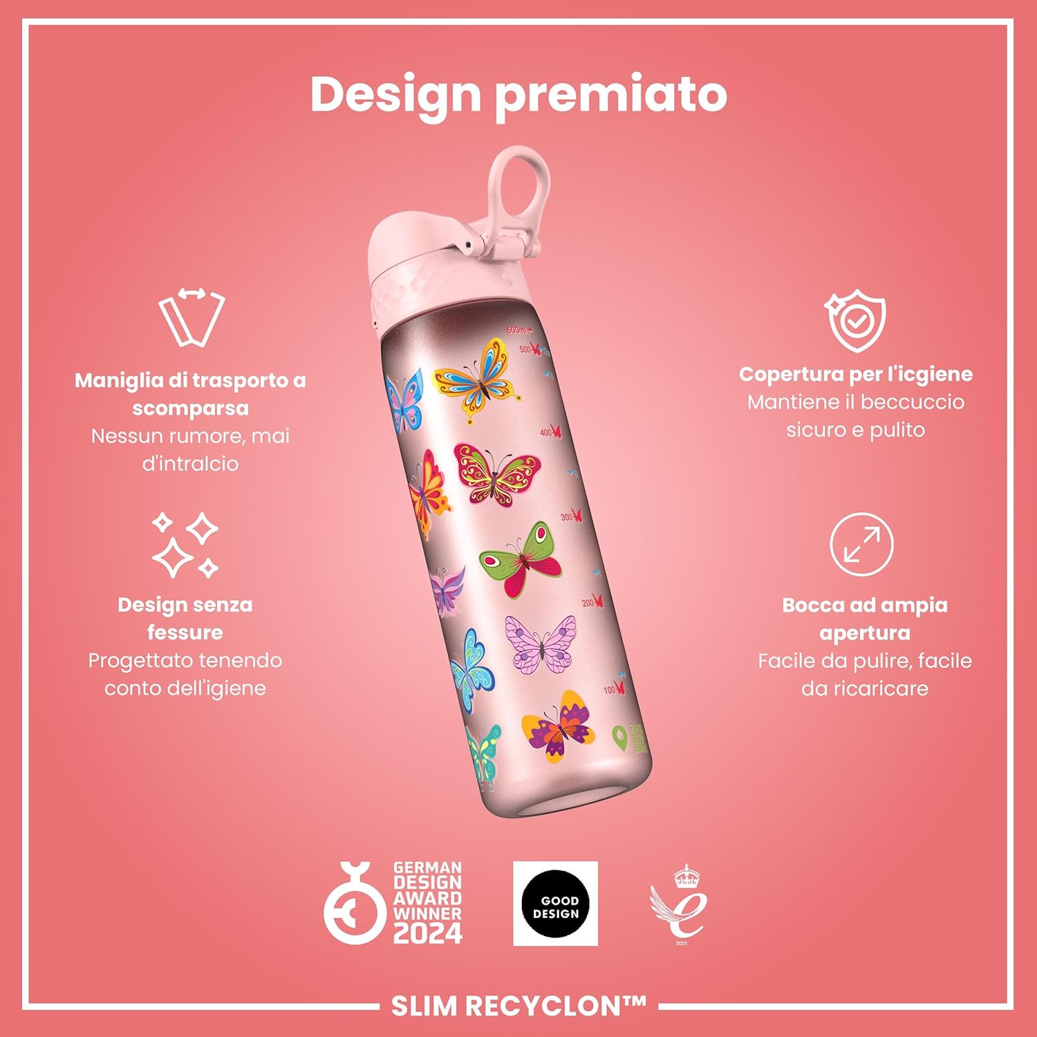 Ion8 Borraccia a Prova di Perdite 500ml, Farfalle - immagine 6