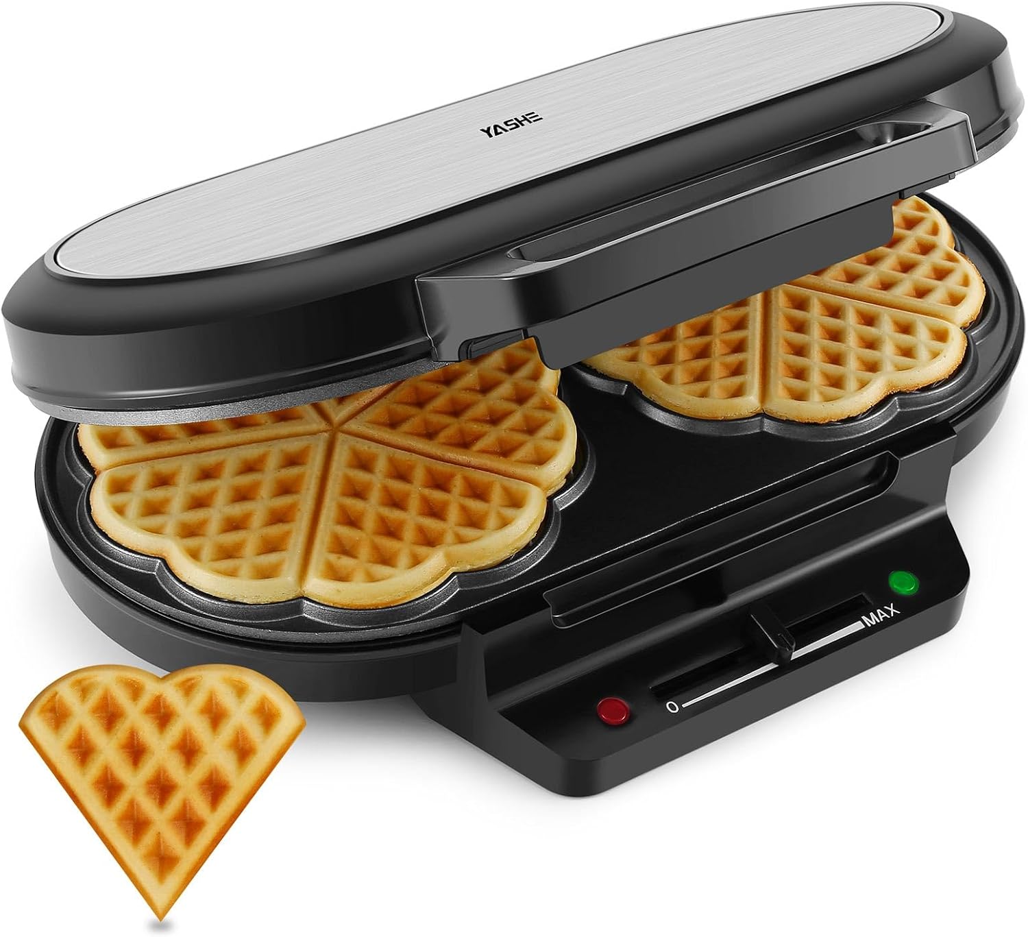 Yashe SW-2122M Piastra Waffle Cuore 1200W, Argento/Nero