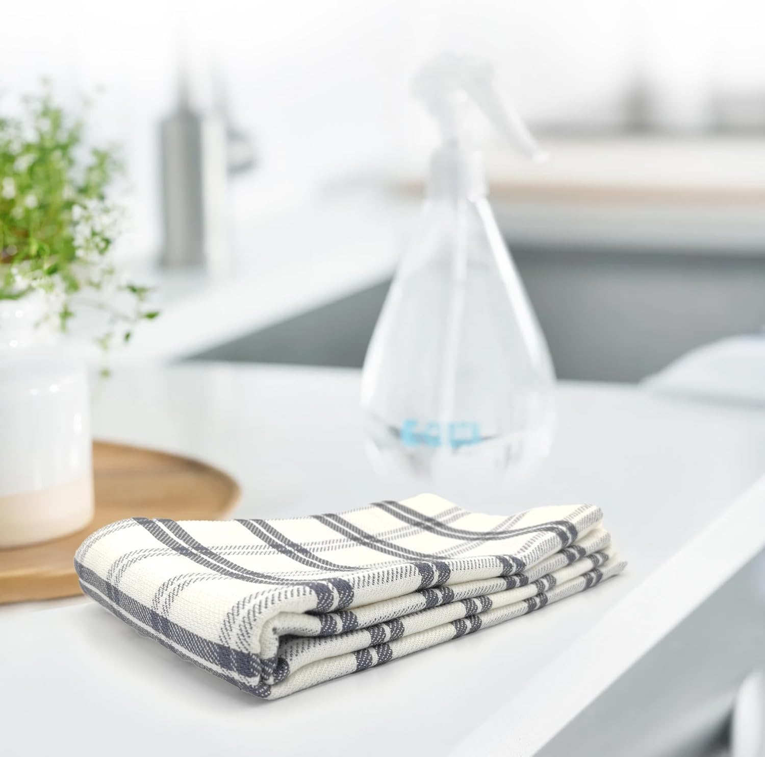 Livinease Strofinacci da Cucina 100% Cotone - 5 Pezzi, Grigio - immagine 5