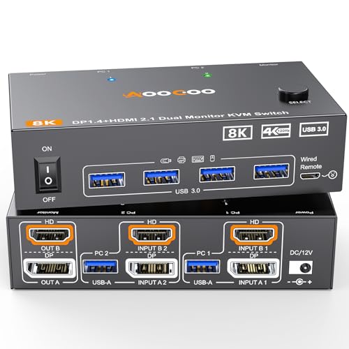 KVM Switch HDMI DP per 2 PC, 2 Monitor e 4 USB 3.0